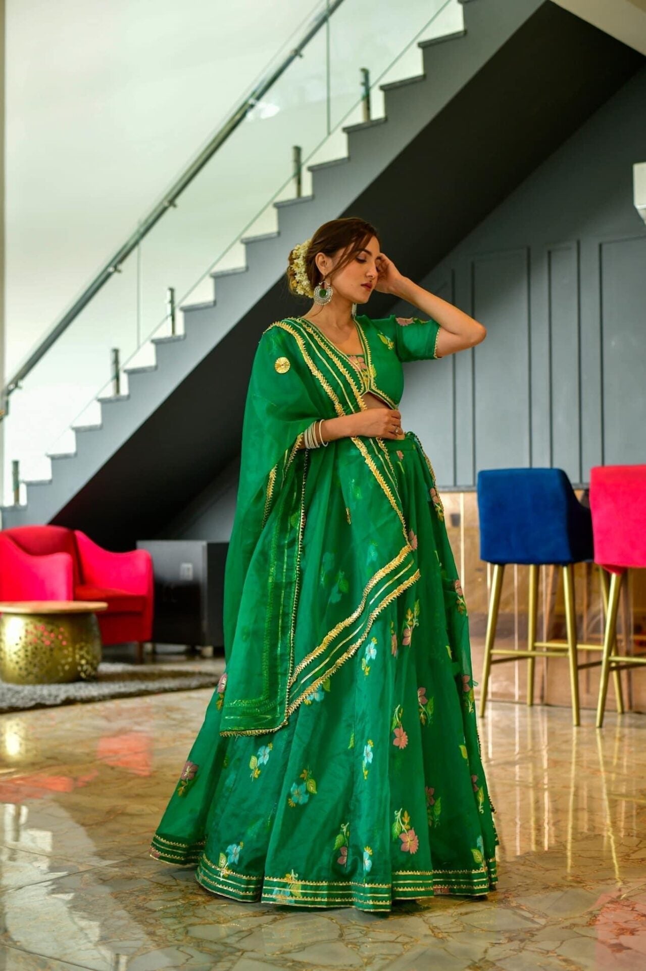 Idaho-o Aisha green organza lehenga choli set - view 3