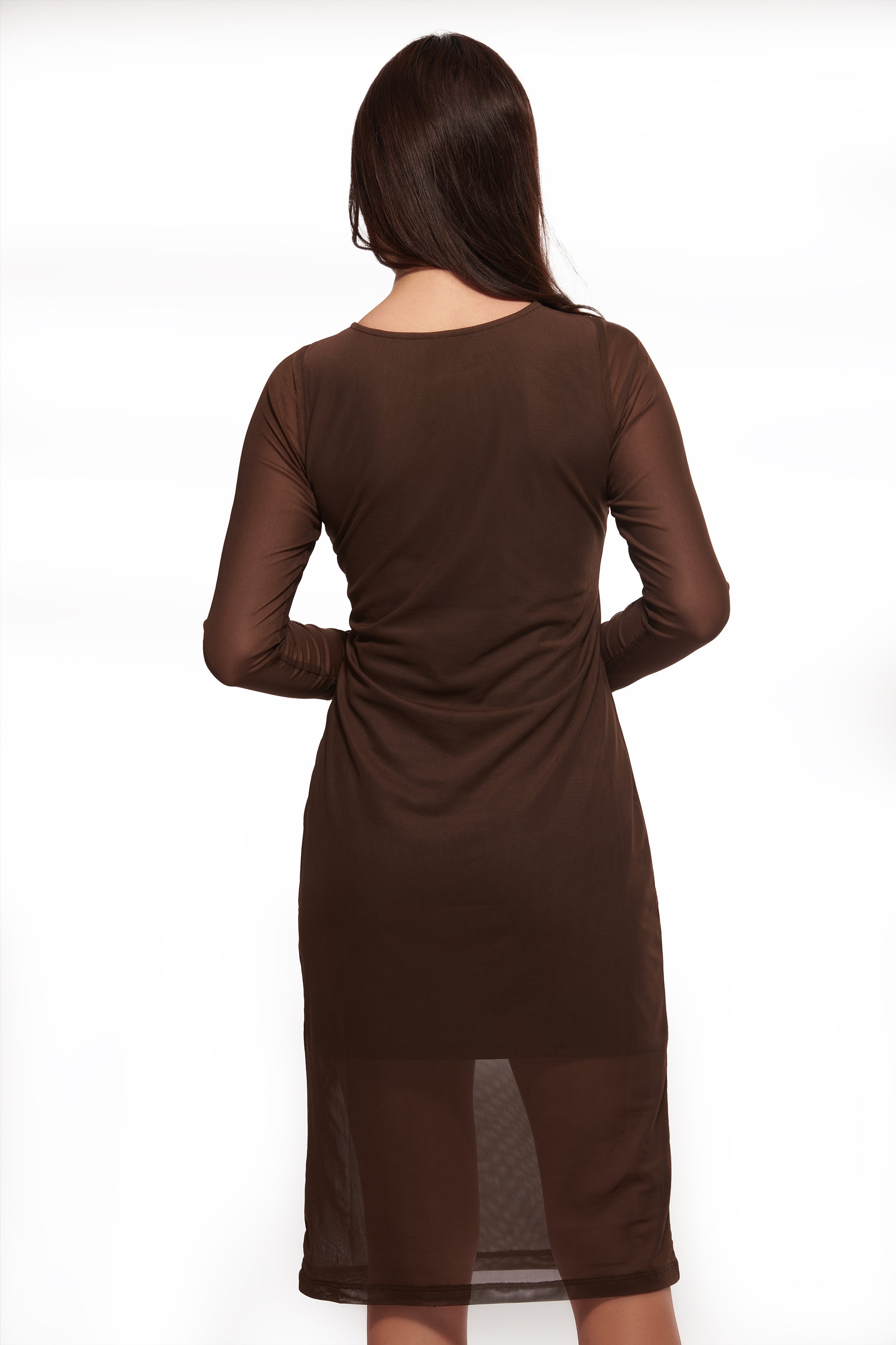 Normcore Brown Mesh Layered Midi Dress - view 3