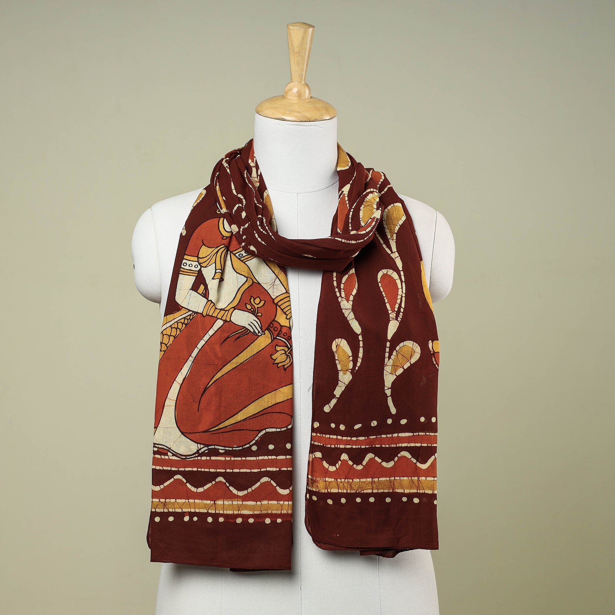 KACHCHH JI CHHAAP Brown - Hand Batik Printed Pure Cotton Stole