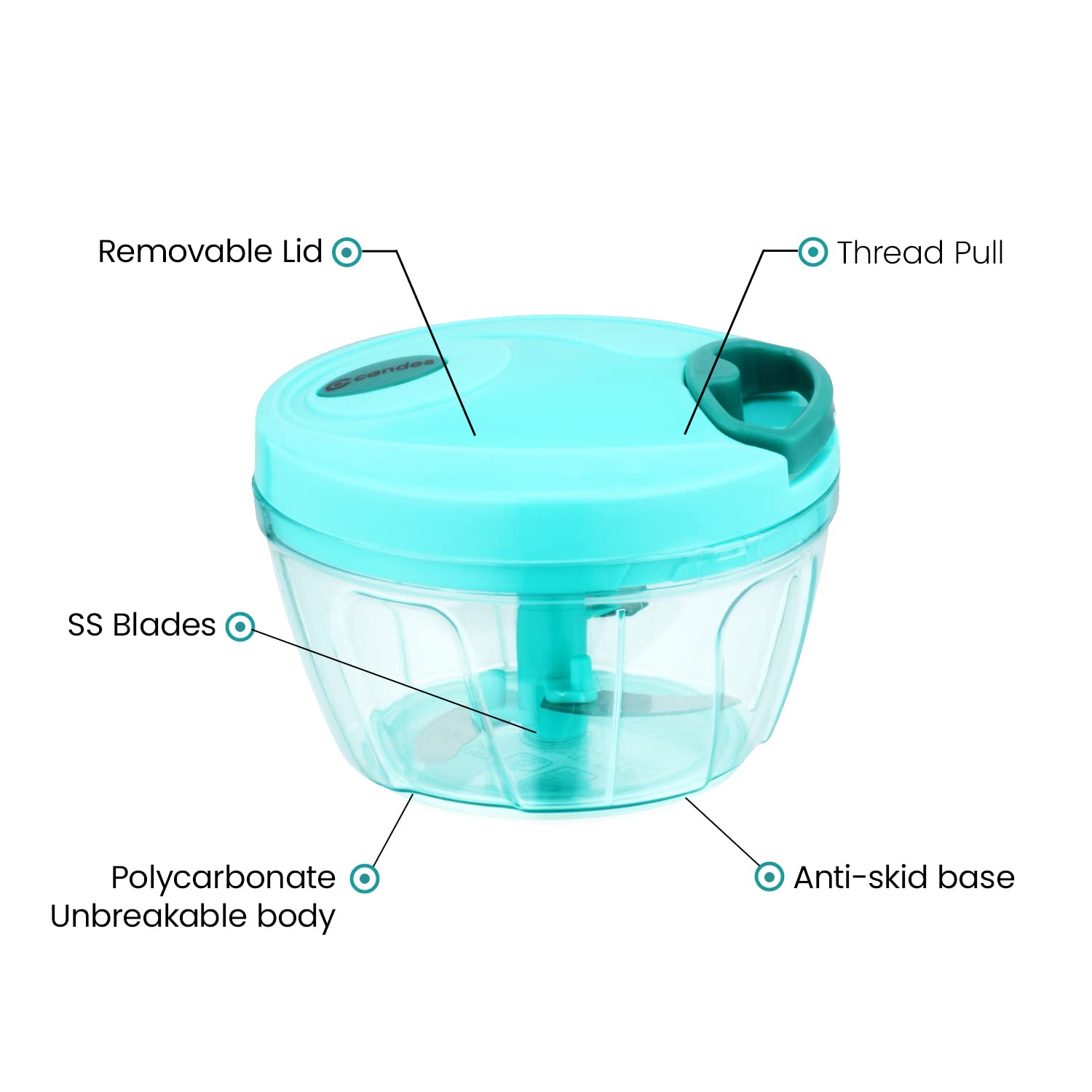 Candes Quick Hand Stainless Steel Blades, Vegetable & Fruits Chopper - Green - view 5