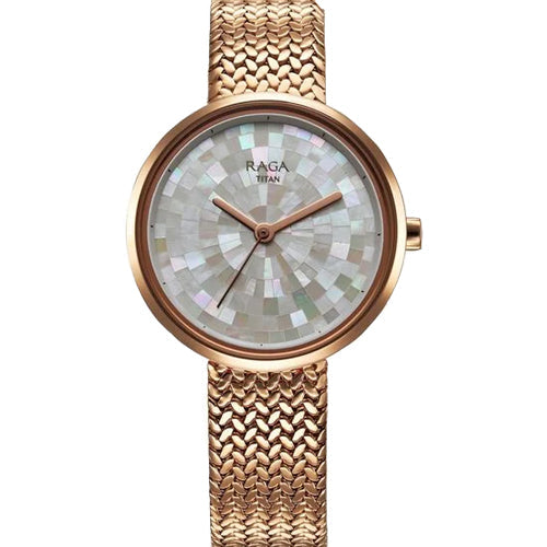 Titan Raga Memoirs Quartz Analog Mother Of Pearl Round Dial Rose Gold Metal Strap Watch For Women 32mm NT95253WM02F - view 2