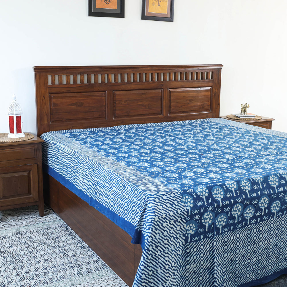 BINDAAS UNLIMITED Blue - Block Art Print Cotton Double Bindaas Bed Sheet (110 x 93 in)