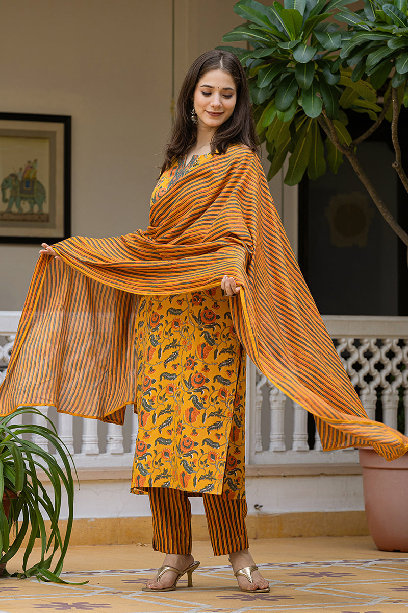 Ahika Yellow Rayon Blend Floral Printed Straight Trouser Suit Set VKSKD2256 - view 5