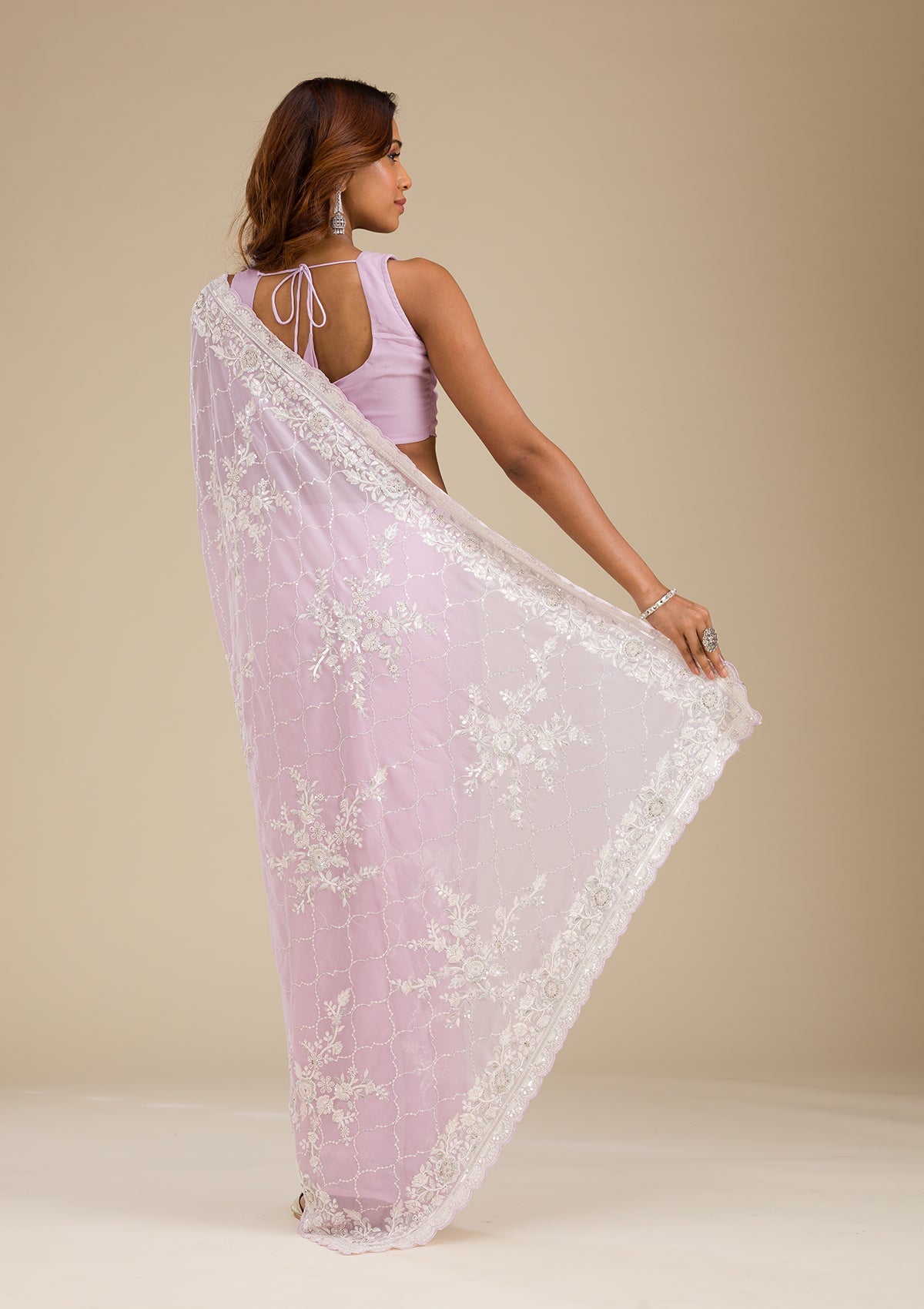 Koskii Lavender Threadwork Chiffon Saree – Women's - view 2