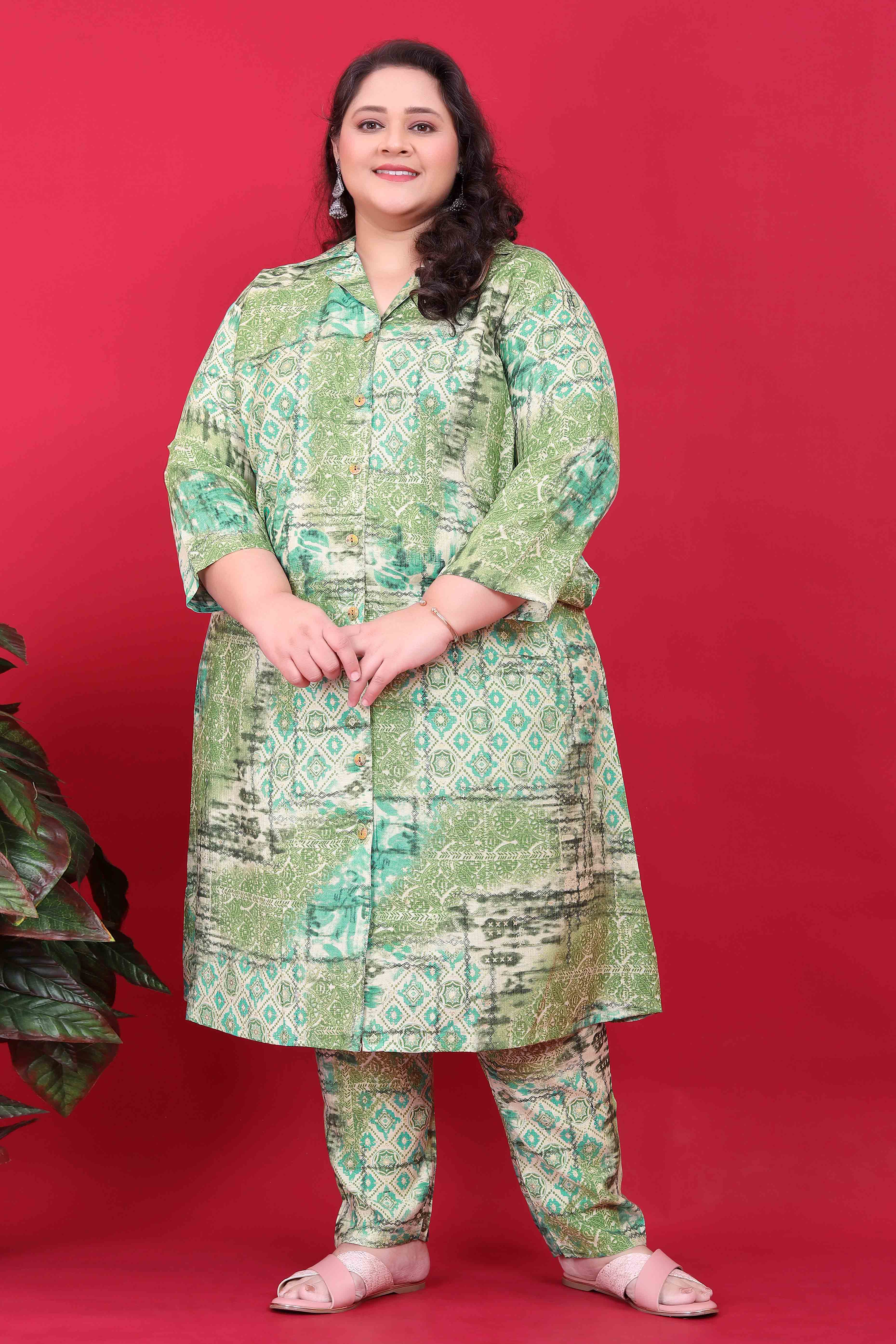 BlackTree green-geometric-printed-viscose-co-ord-set - view 3