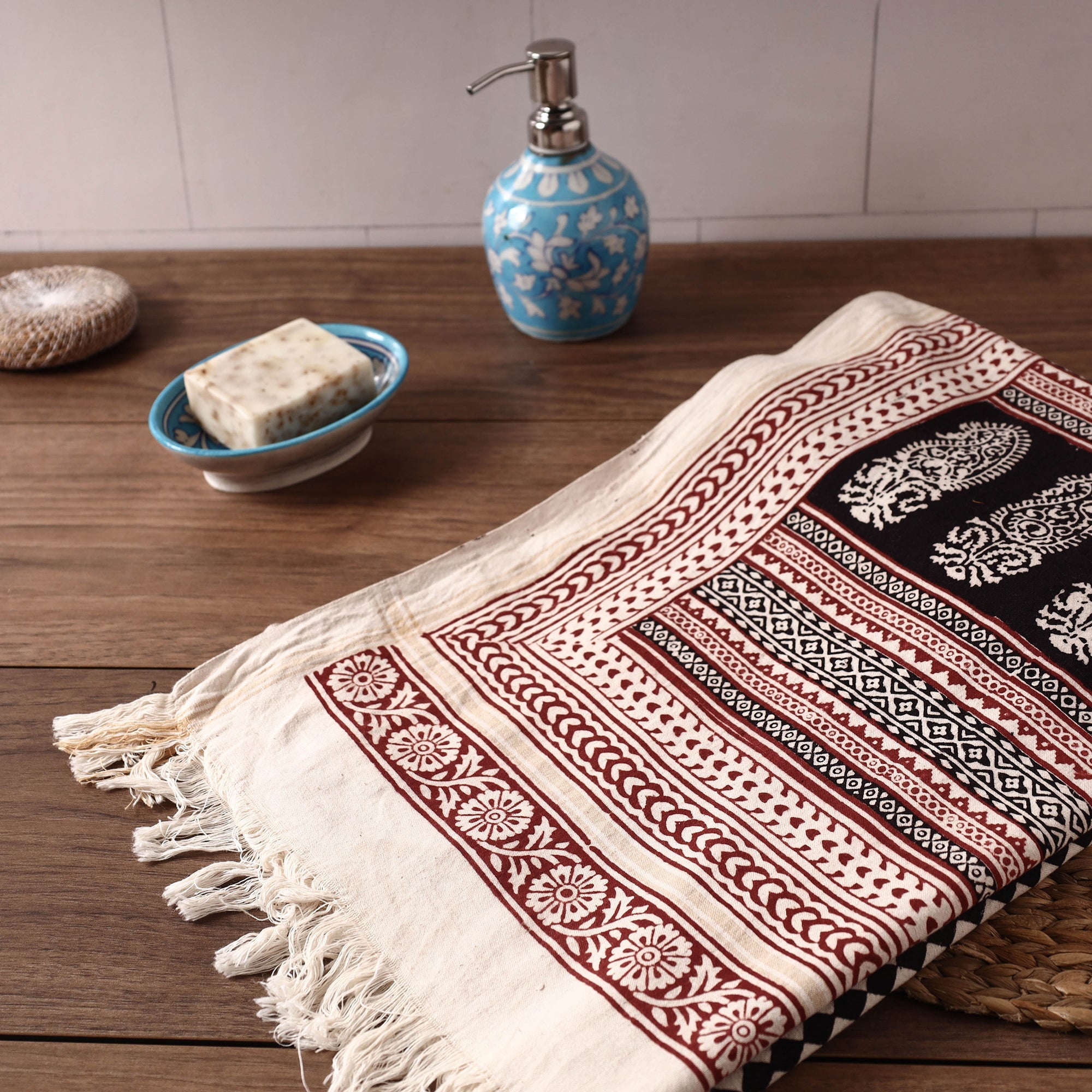 BAGH PRINTS BY UMAR FARUK KHATRI Black - Bagh Hand Block Printed Handloom Cotton Towel