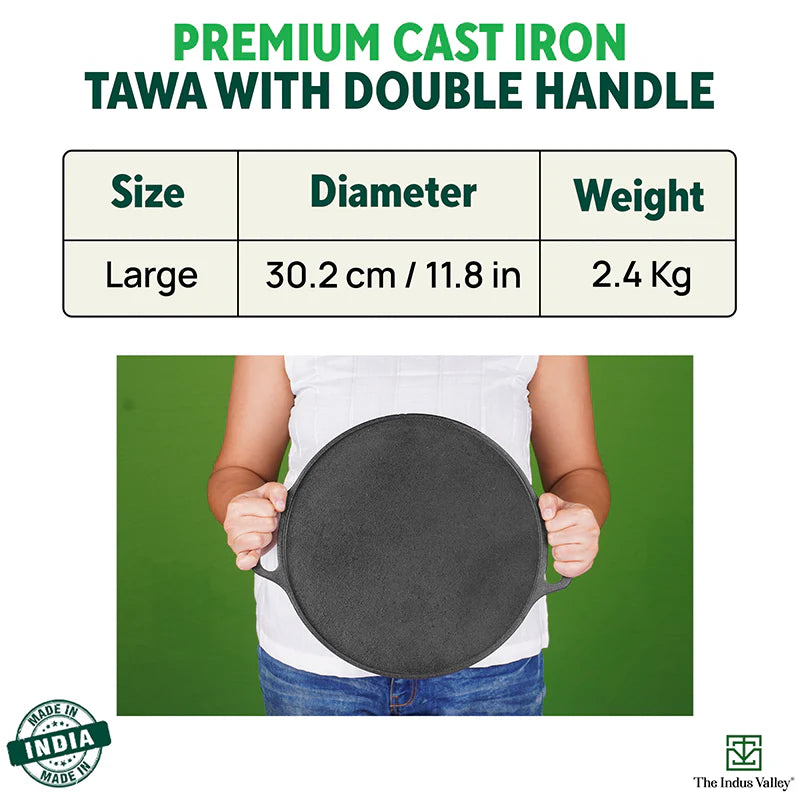 The Indus Valley CASTrong Cast Iron Roti/Dosa Tawa, Pre-seasoned, Nonstick, 100% Pure, Toxin-free, Gas & Induction, Free ₹110 Spatula, 30.2cm, 2.4kg - view 3
