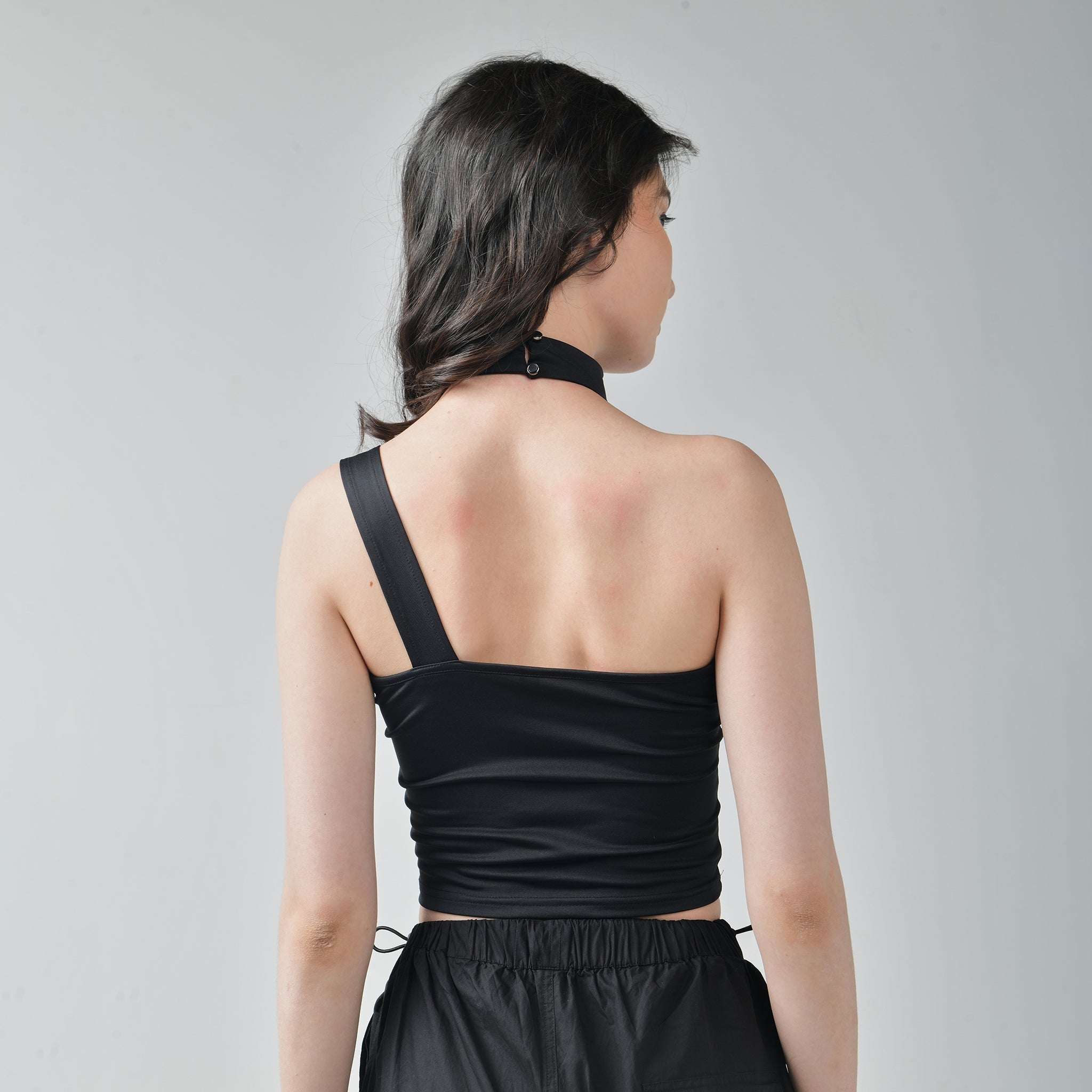 I Z F One-Shoulder Buckle Crop Top – Black - view 2
