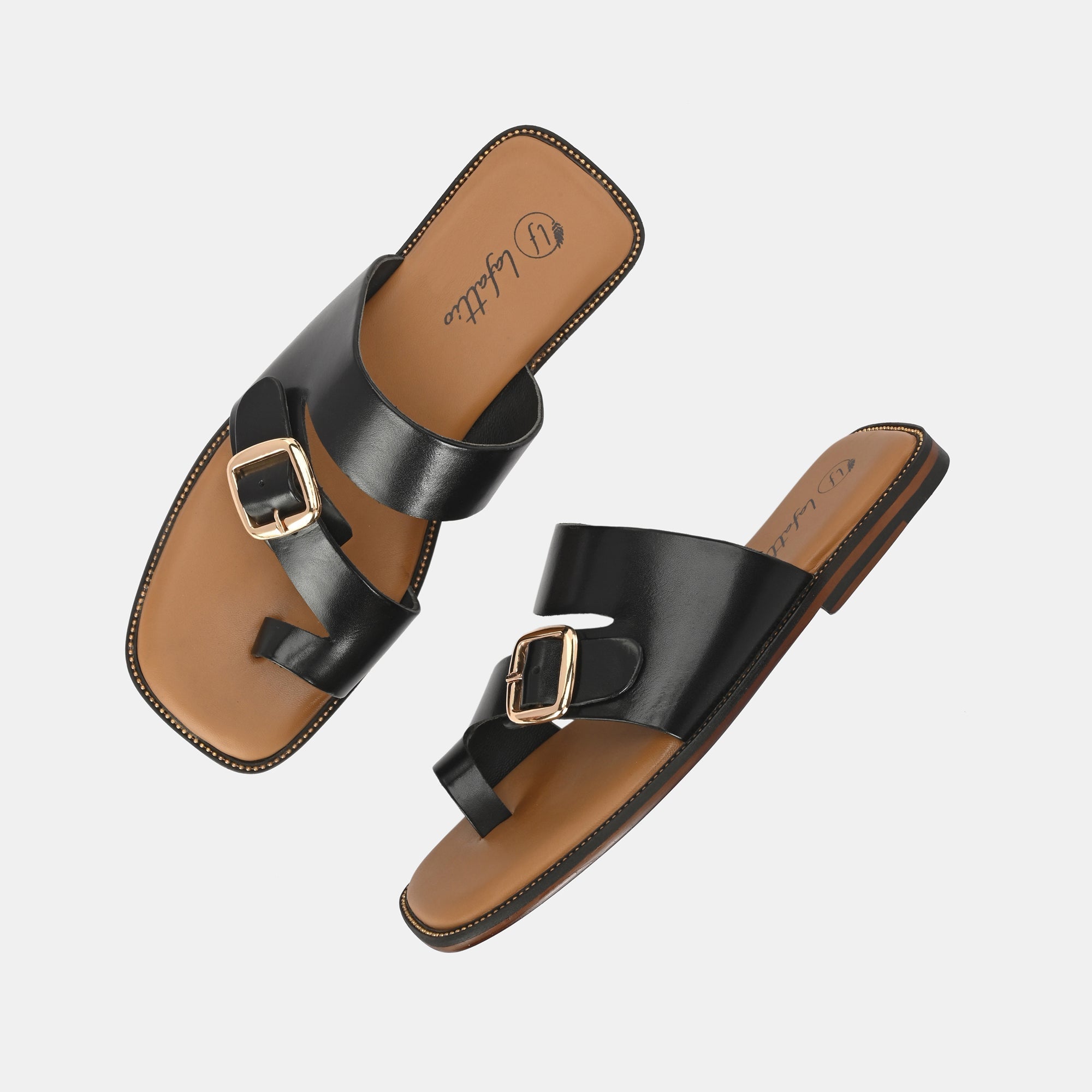 Black Buckled Slippers by Lafattio - view 2