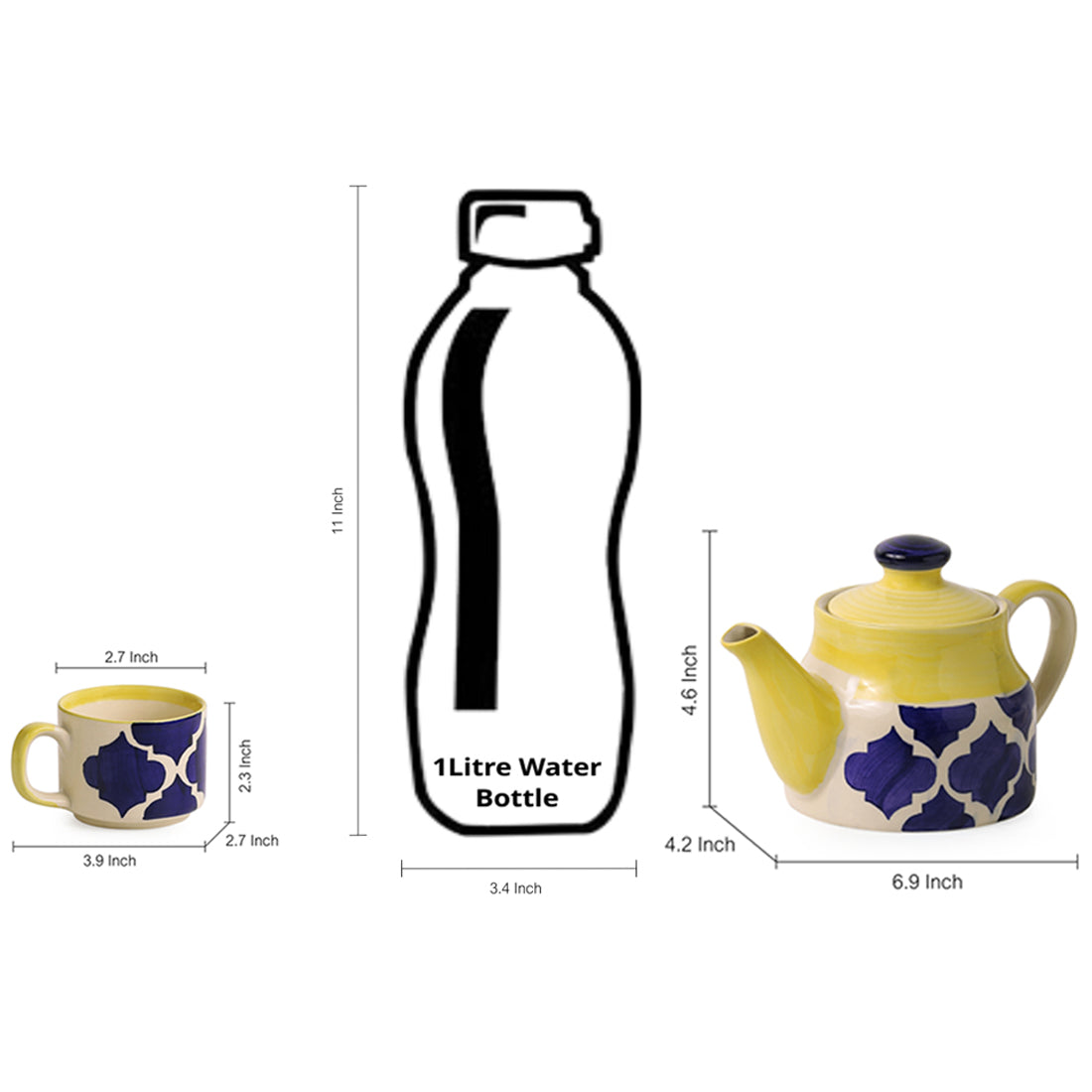 EXCLUSIVELANE 'Sea-Tea' Handpainted Tea Cups & Kettle Set With Tray In Ceramic - view 8