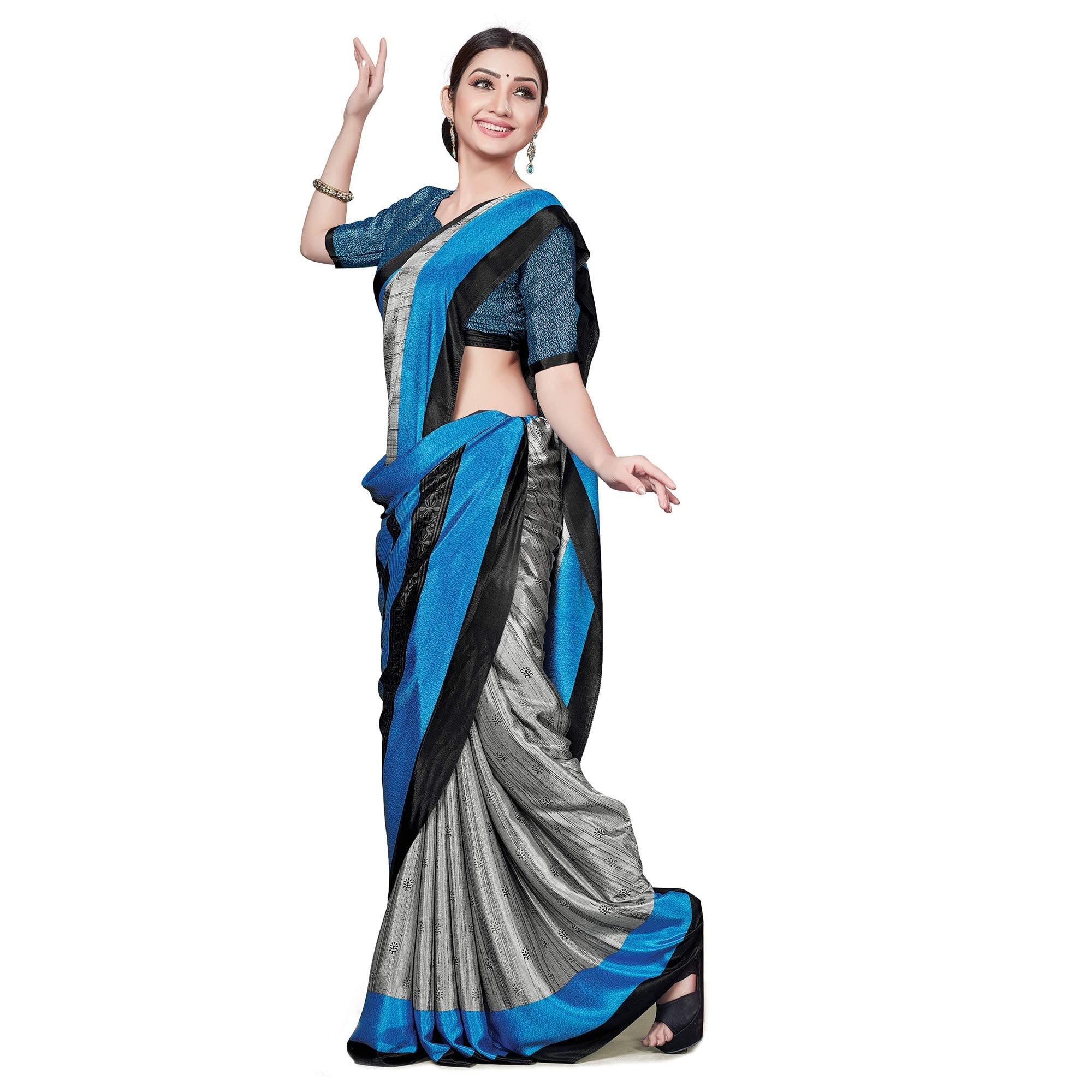 Peachmode Intricate Grey Colored Casual Wear Printed Crepe Saree