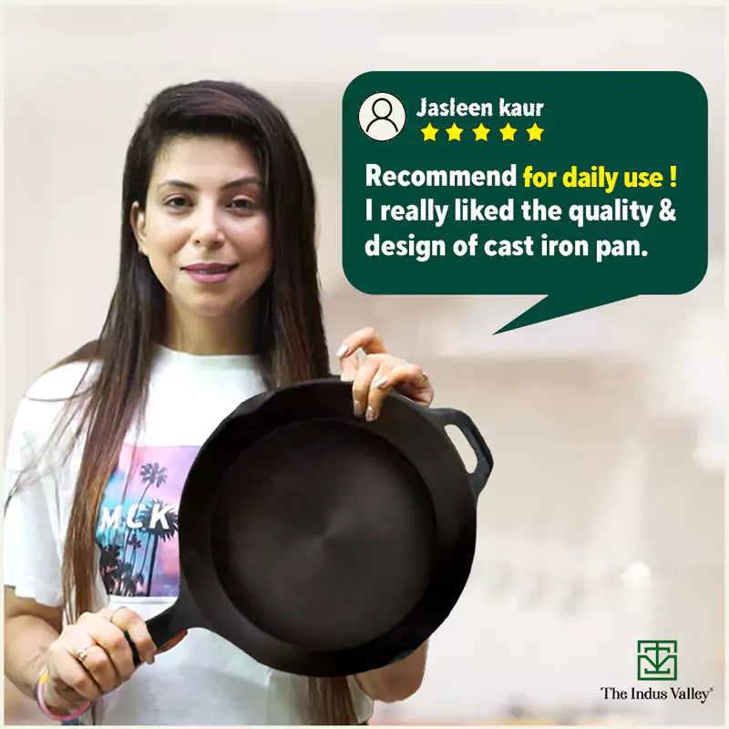 The Indus Valley Super Smooth Cast Iron Fry Pan, Glass Lid, 100% Pure, Toxin-free, Pre-seasoned, Induction, Non-stick, 20.3/25.4cm, 1.3/1.7L, 2.3/2.4k - view 12
