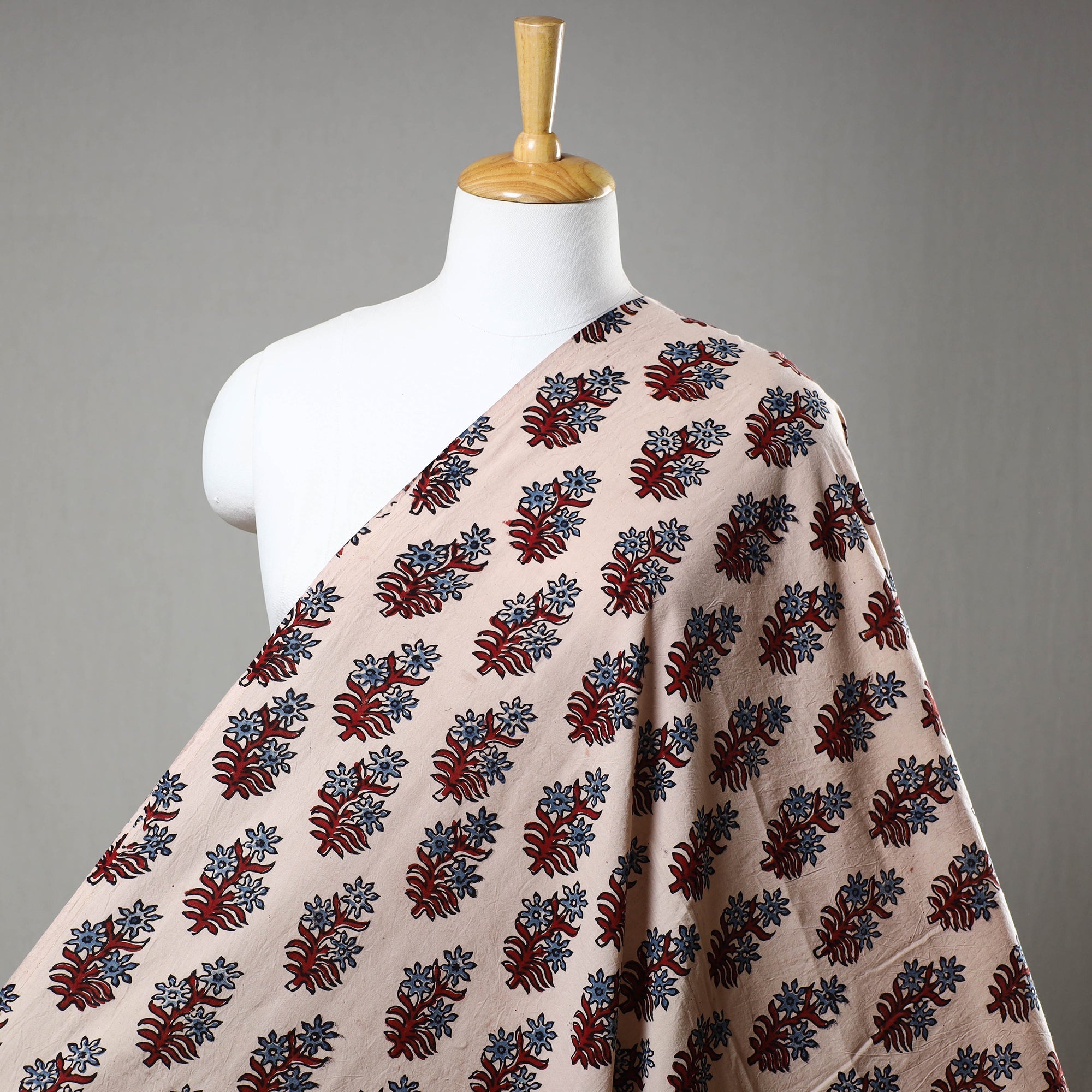 RIYAZ ABDULMAJID KHATRI - AJRAKH Beige - Block Print Cotton Ajrakh Fabric 11