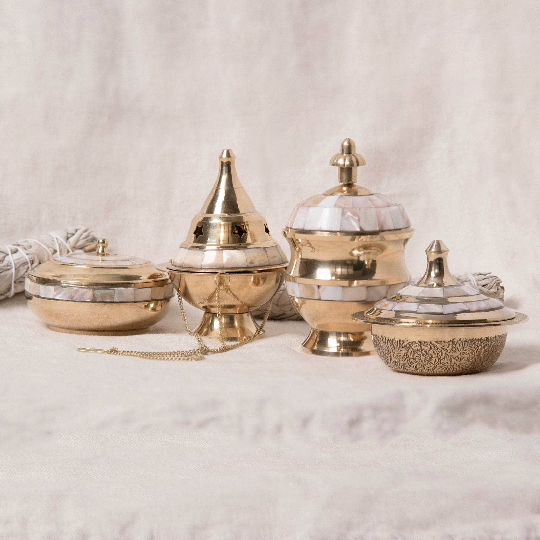 Tiny Rituals Brass Mother of Pearl Charcoal Burner Kit