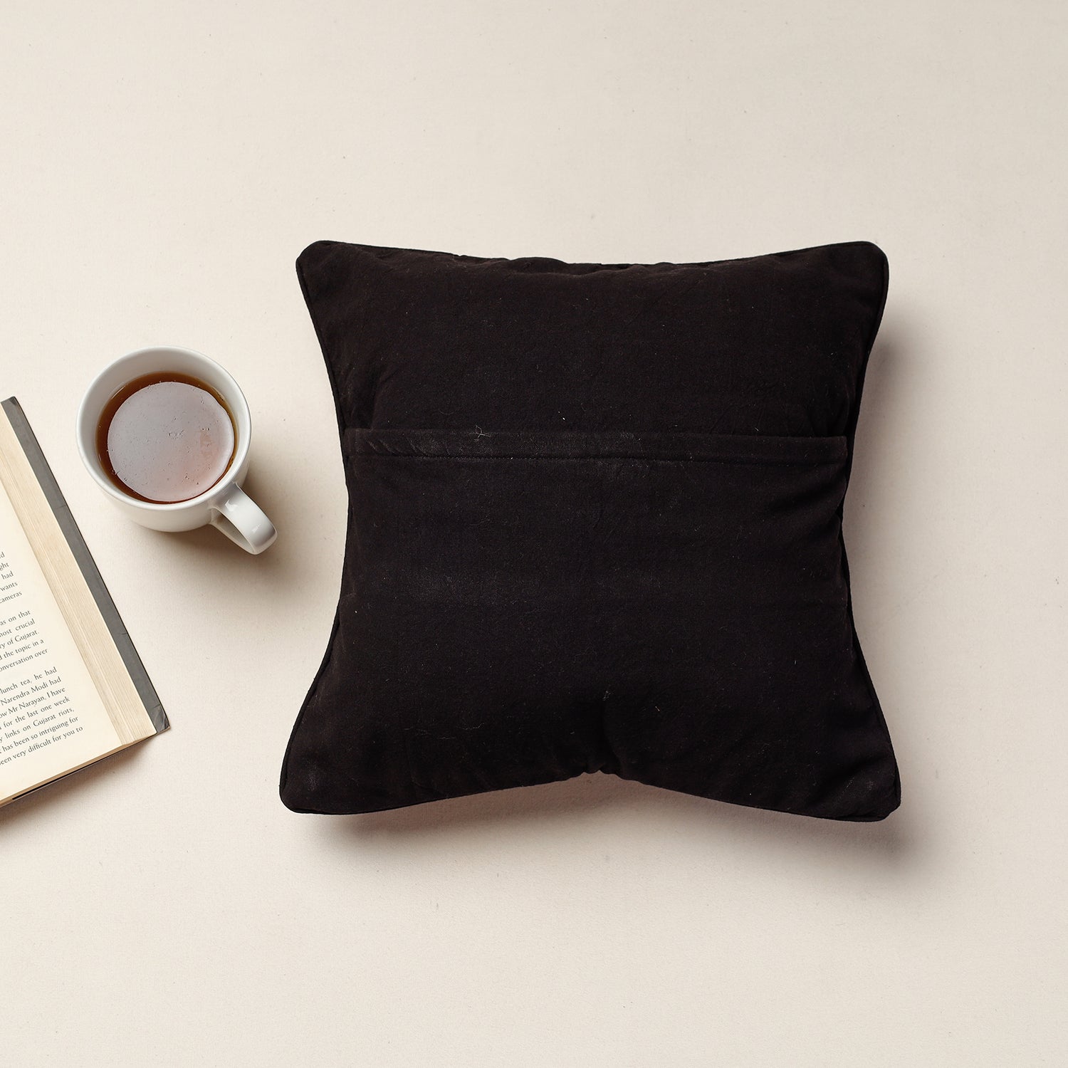 Black - Kala Raksha Jat Hand Embroidery Cotton Cushion Cover (12 x 12 in) - view 3