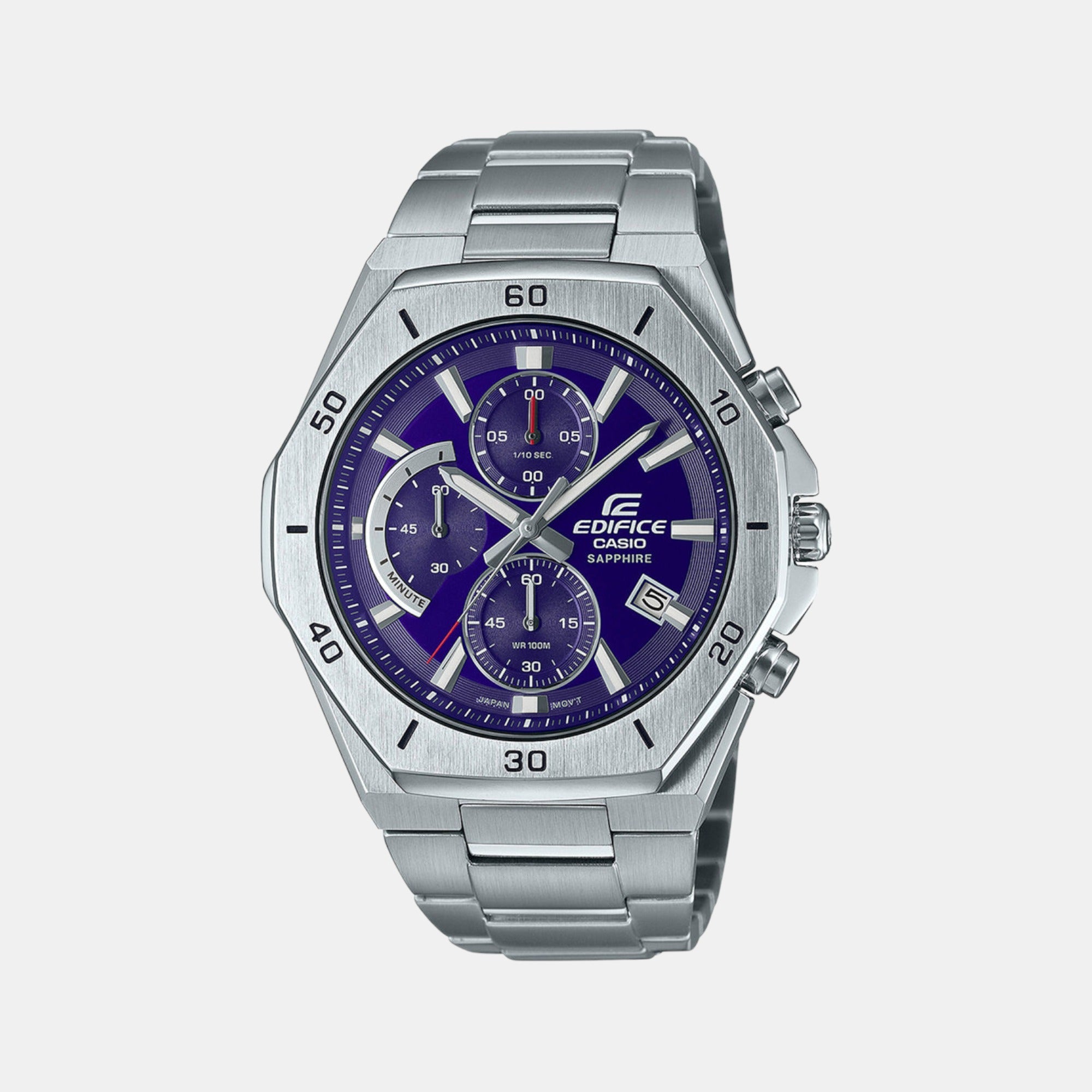 Casio Edifice Men Quartz Blue Dial Chronograph Stainless Steel Watch EX551