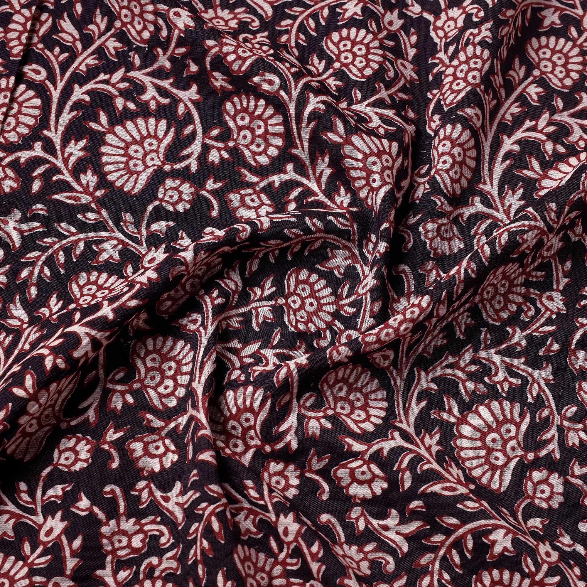 BAGH PRINTS BY UMAR FARUK KHATRI Black - Chanderi Silk Handloom Bagh Block Print Fabric - view 3