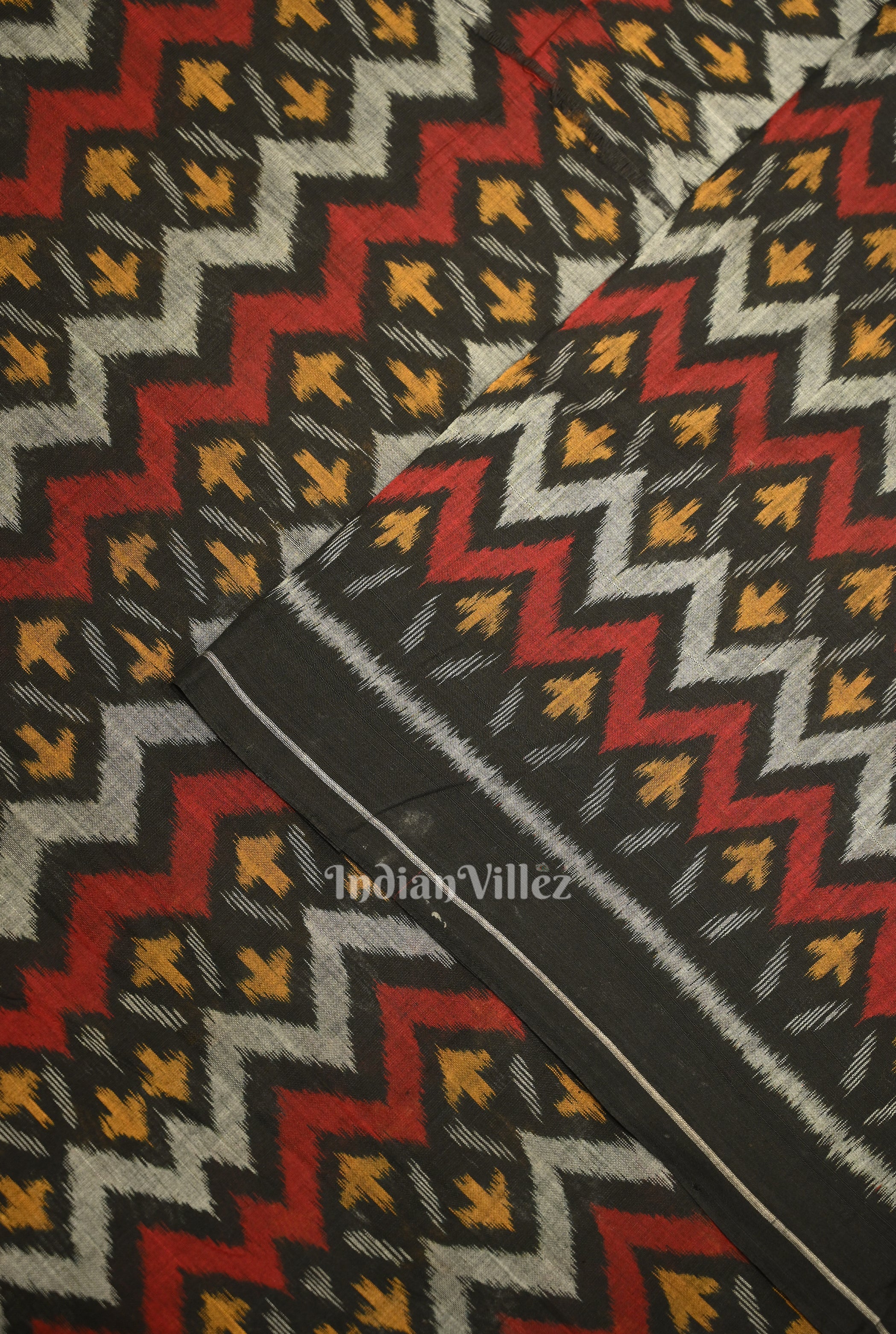 IndianVillèz Black with Multi Color Odisha Ikat Cotton Fabric - view 2