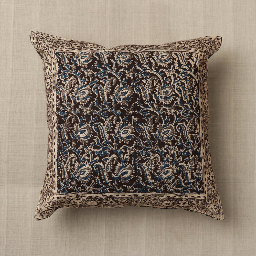 PITCHUKA SRINIVAS KALAMKARI PEDANA Black - Original Pedana Block Print Cotton Kalamkari Cushion Cover