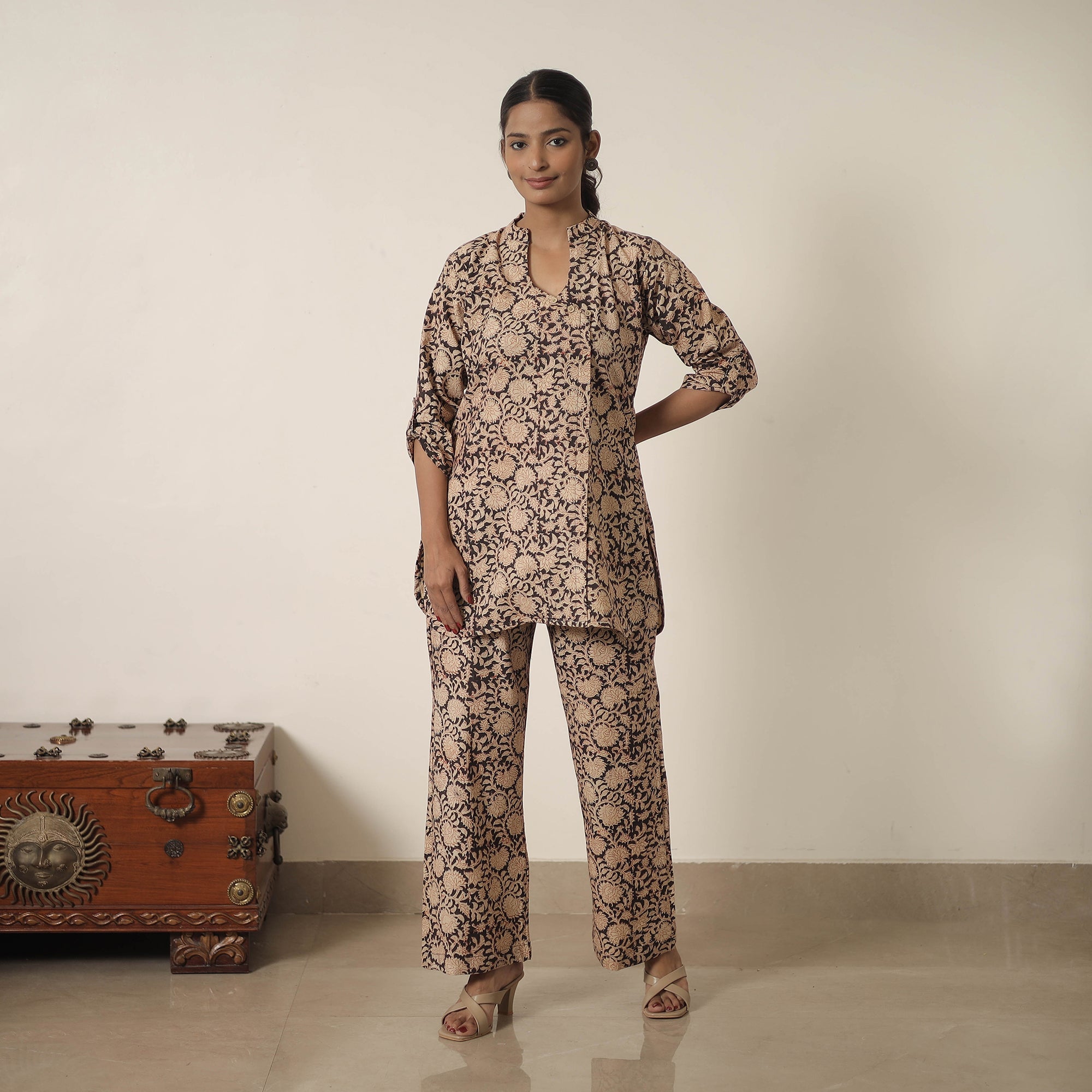 ITOKRI CASUALS Beige - Block Printed Cotton Kalamkari Co-ord Set 09 - view 3