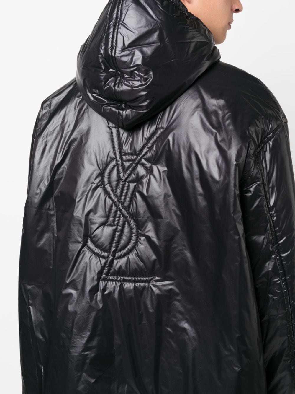 Saint Laurent Cassandre logo-embossed hooded raincoat - view 3