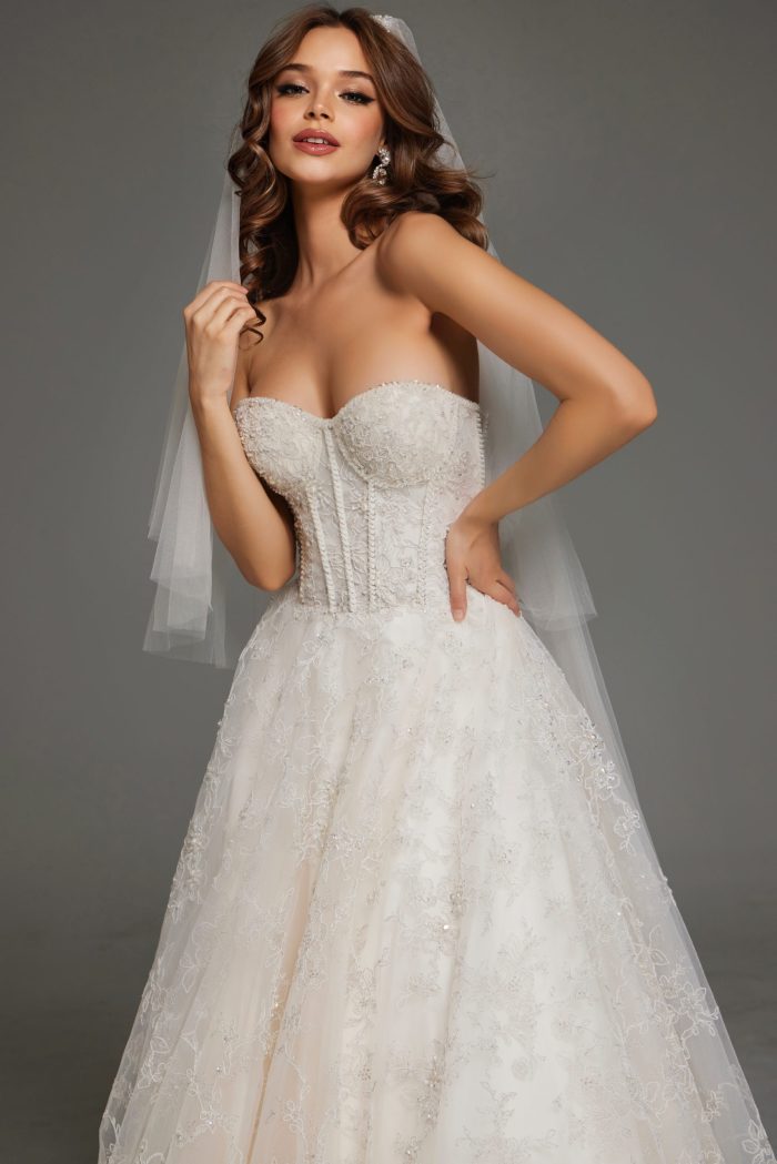 Jovani JB42766 Corset Bridal Gown Long Lace Details Wedding Dress - view 4