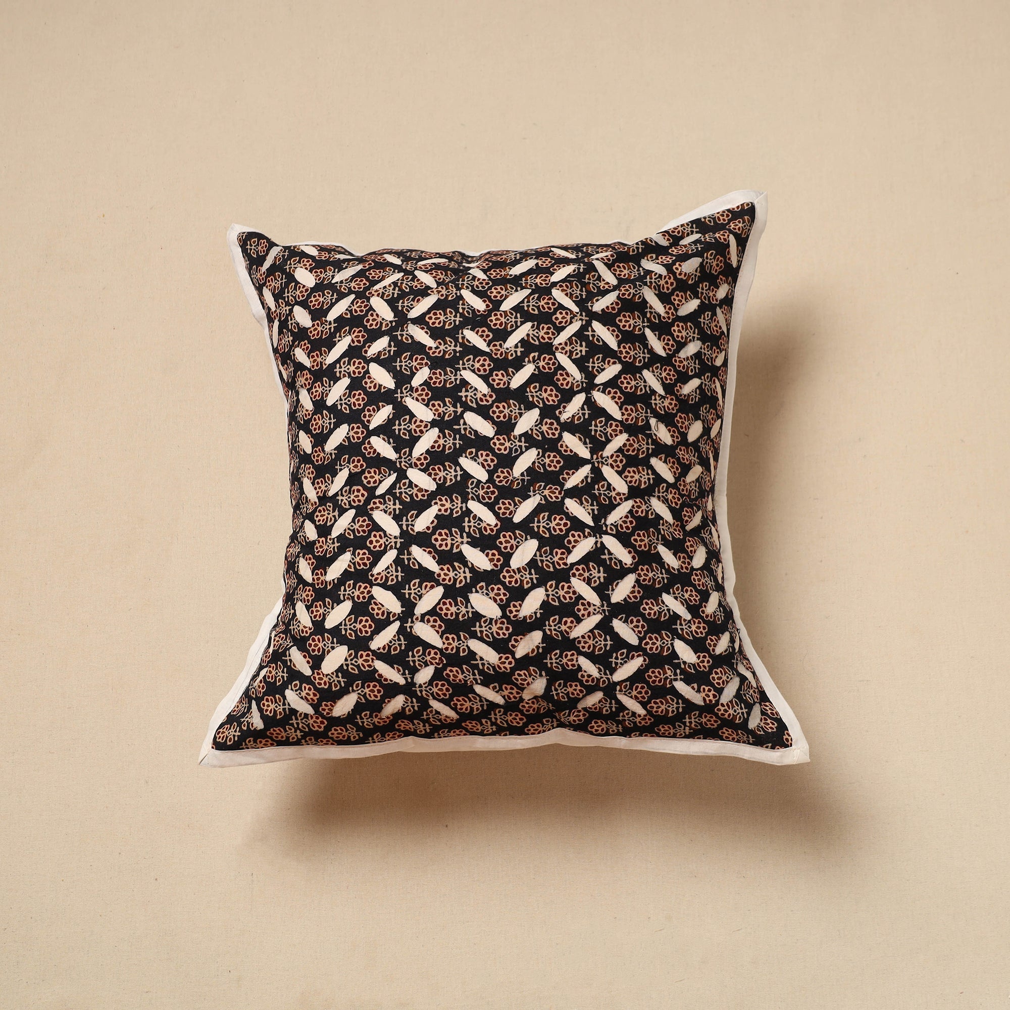 SHADES OF MARUDHARA Black - Cut Work Cotton Applique Cushion Cover (16 x 16 in) 16