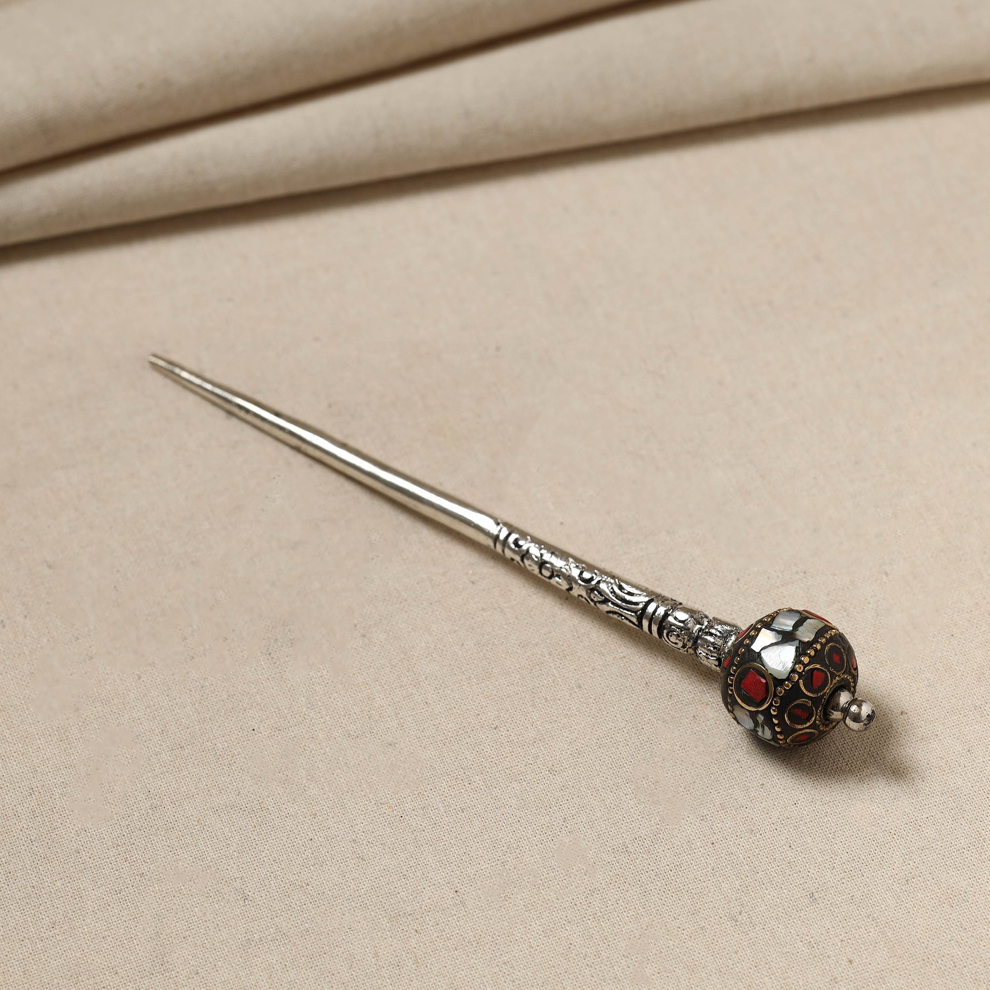 WHITE RIVER STORIES Antique Finish Oxidised German Silver Juda Stick - view 2