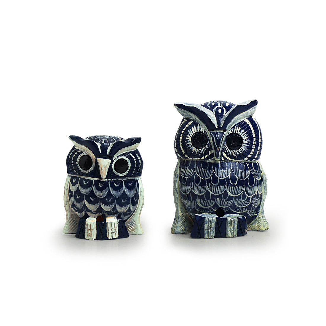 EXCLUSIVELANE 'The Resting Owl Pair' Handpainted Showpiece In Eucalyptus Wood (Set of 2) - view 2