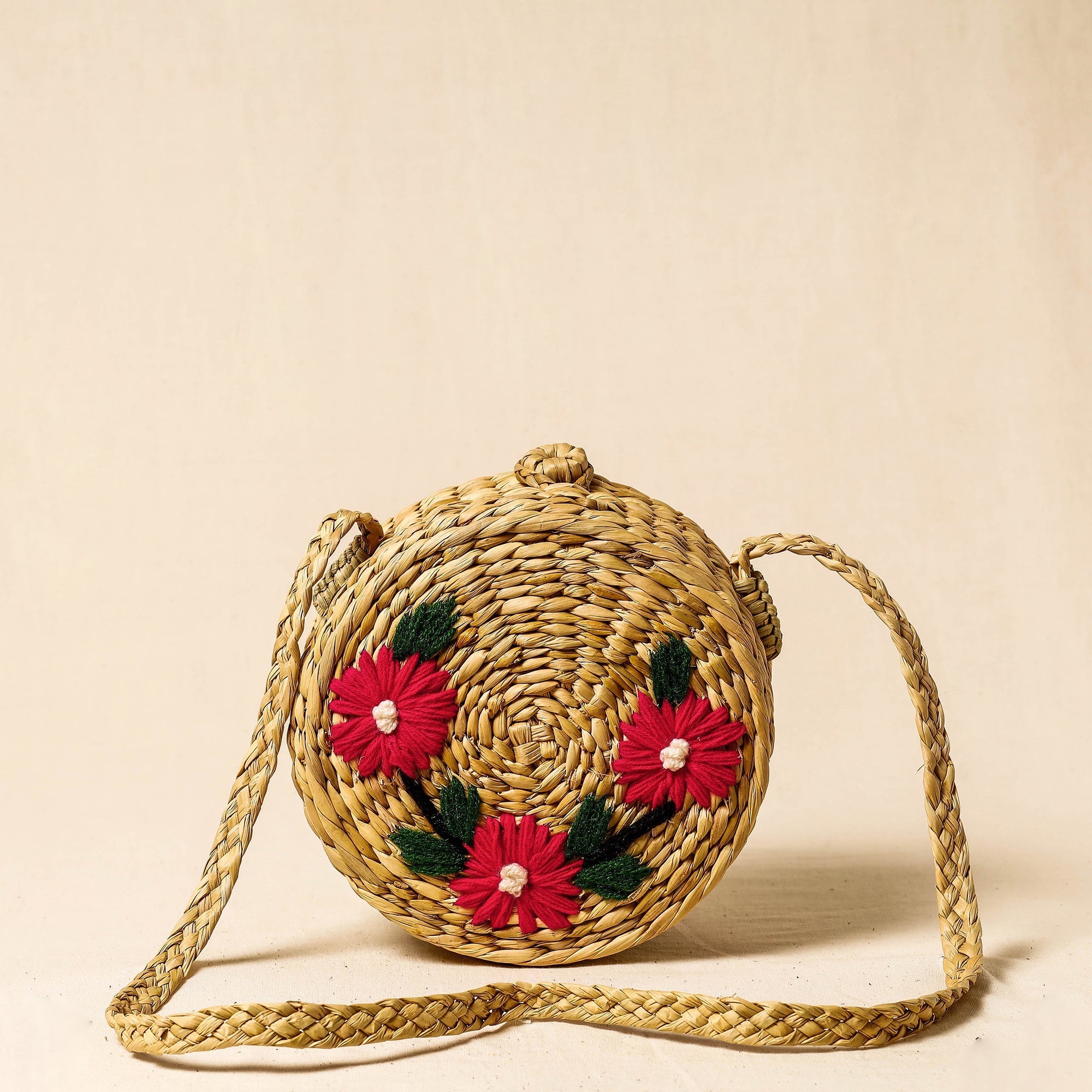 ITOKRI CRAFTS INITIATIVE Beige - Handcrafted Natural Water Reed Embroidered Sling Bag