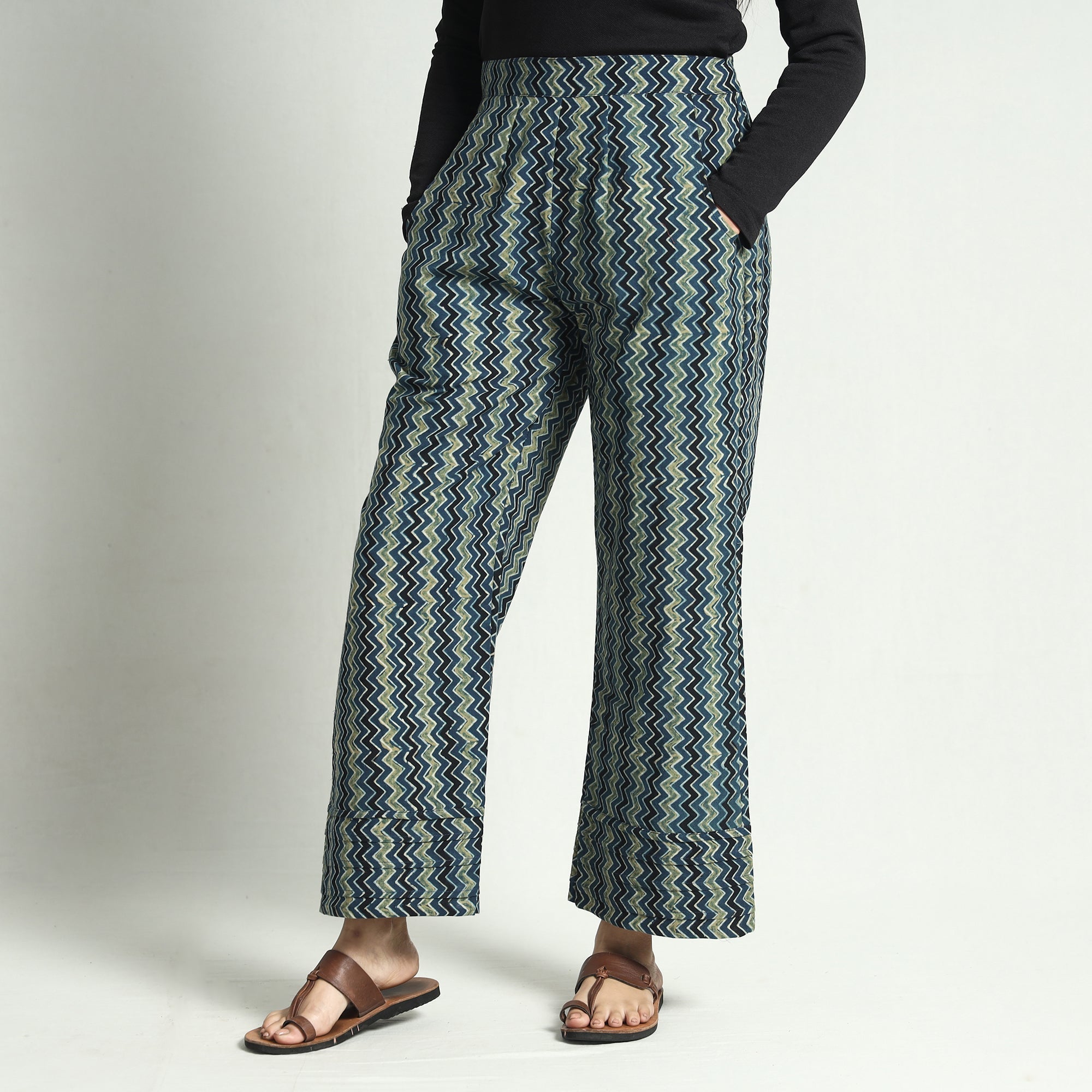 ITOKRI CASUALS Blue - Ajrakh Block Printed Cotton Elasticated Palazzo