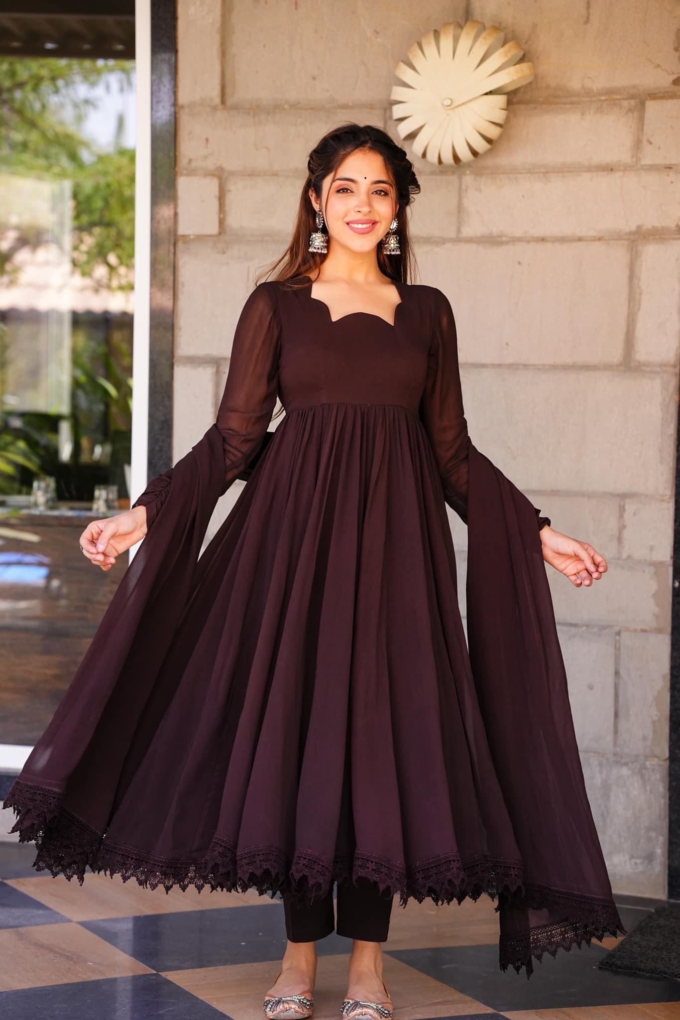 Idaho-o Tahira brown georgette suit set - view 3