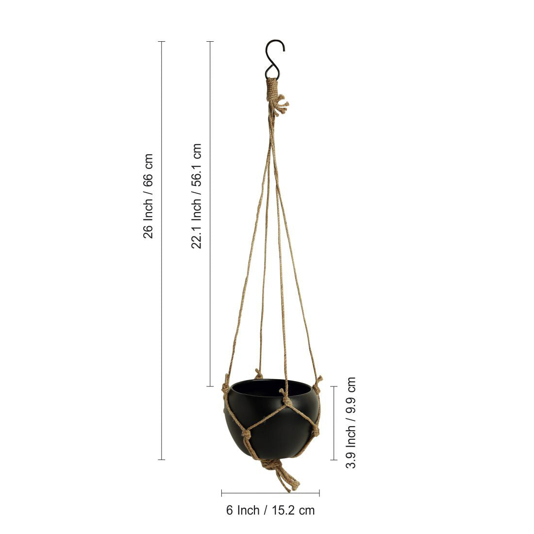 EXCLUSIVELANE 'Black Goblet' Metal Handpainted Hanging Planter Pot with Jute - view 4