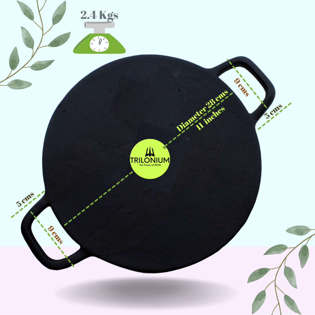 Trilonium Pre-Seasoned Cast Iron Concave Roti - Dosa Tawa | Gas & Induction Compatible | Black - view 2
