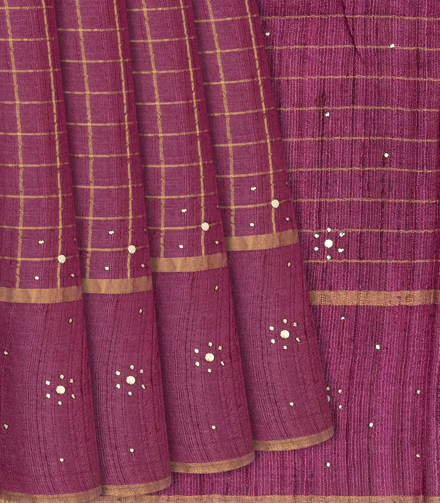 RmKV Purple Handloom Tussar Silk Saree With Printed Floral Vine Motifs-Purple