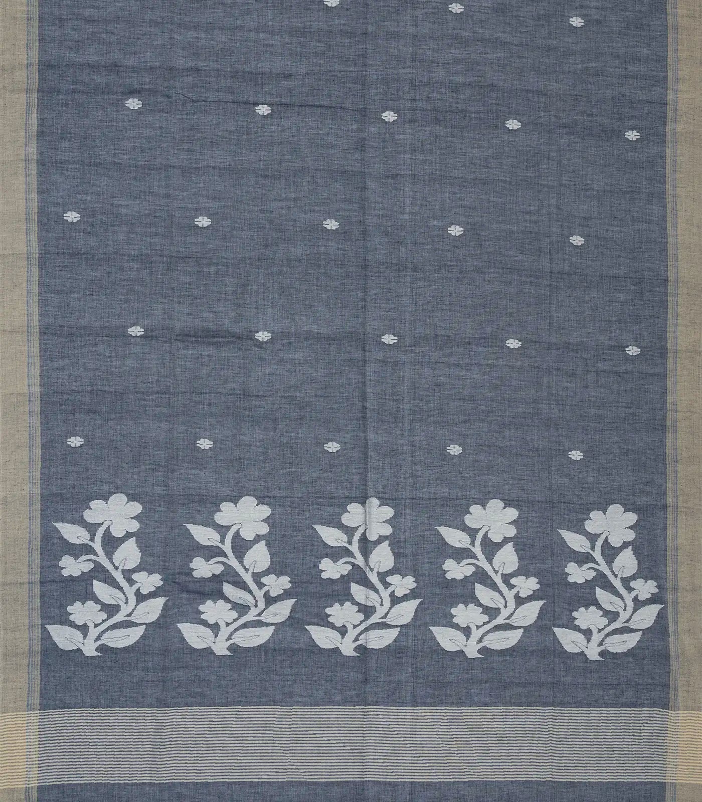RmKV Grey Handloom Bengal Cotton Saree With Floral Buttas - view 2