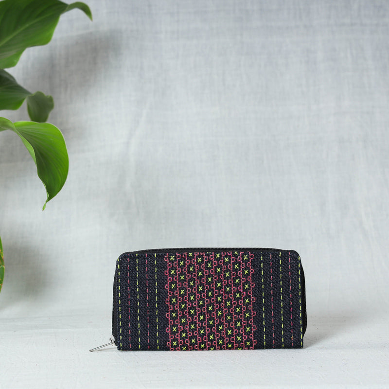 KAMLI Black - Tribal Hand Embroidered Jute Clutch Wallet