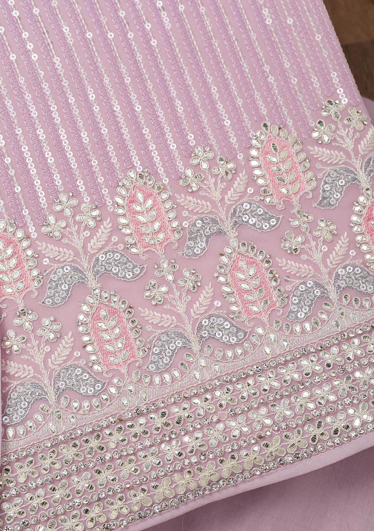 Koskii Lavender Threadwork Georgette Unstitched Salwar Suit - view 2