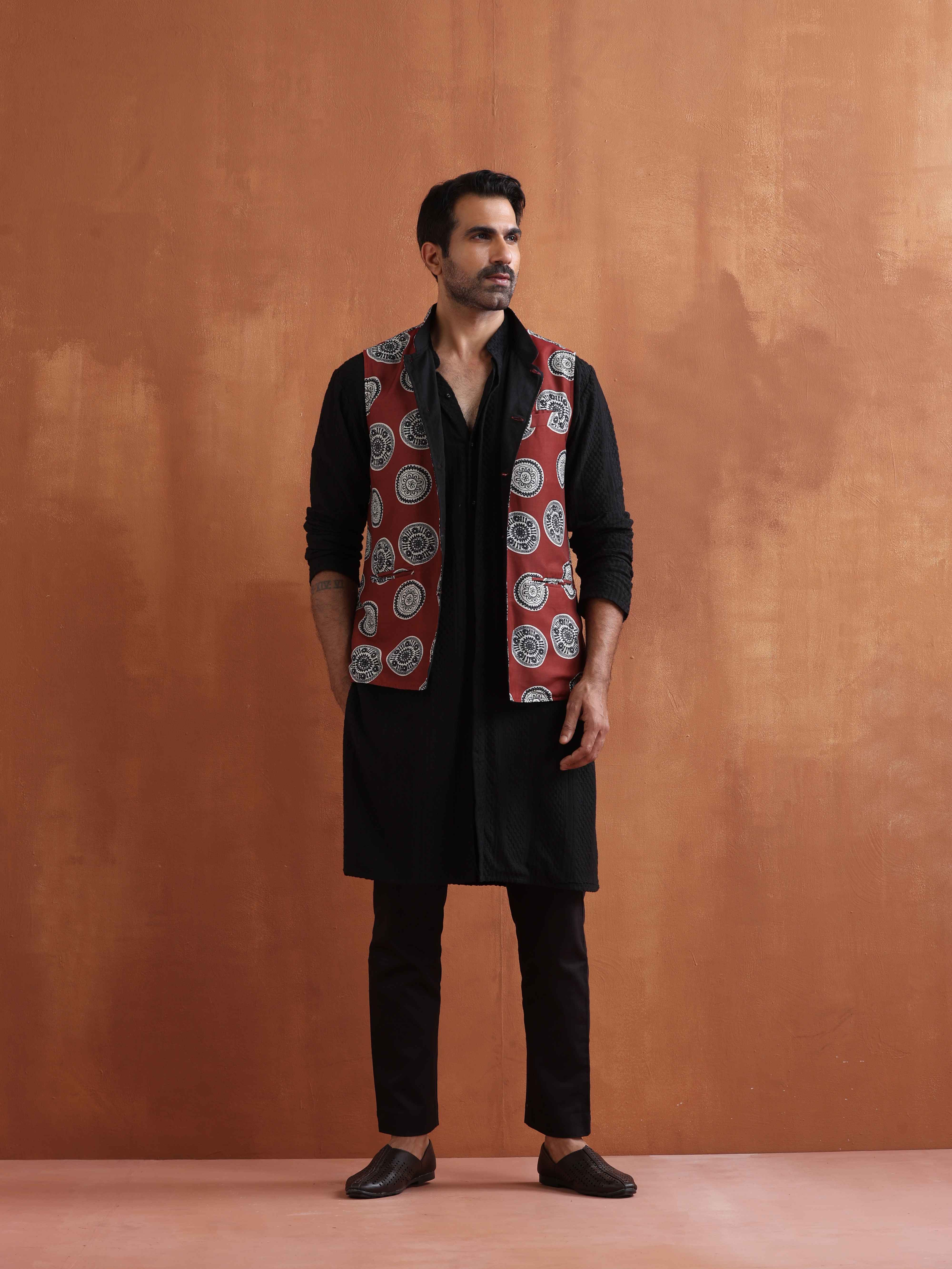 trueBrowns Men's Rust Printed Nehru Jacket - view 7
