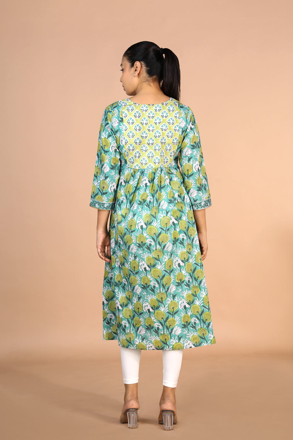 Kalanjali Ethnics Floral Aqua blue Sanganeri handblock printed cotton Kurti - view 3