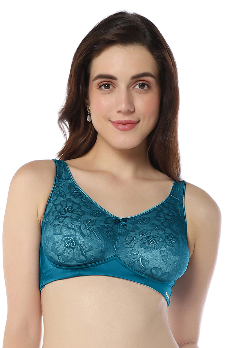 Amante Elegant Lace Non-Padded Non-Wired Support Bra - Gibralta Blue & Stucco