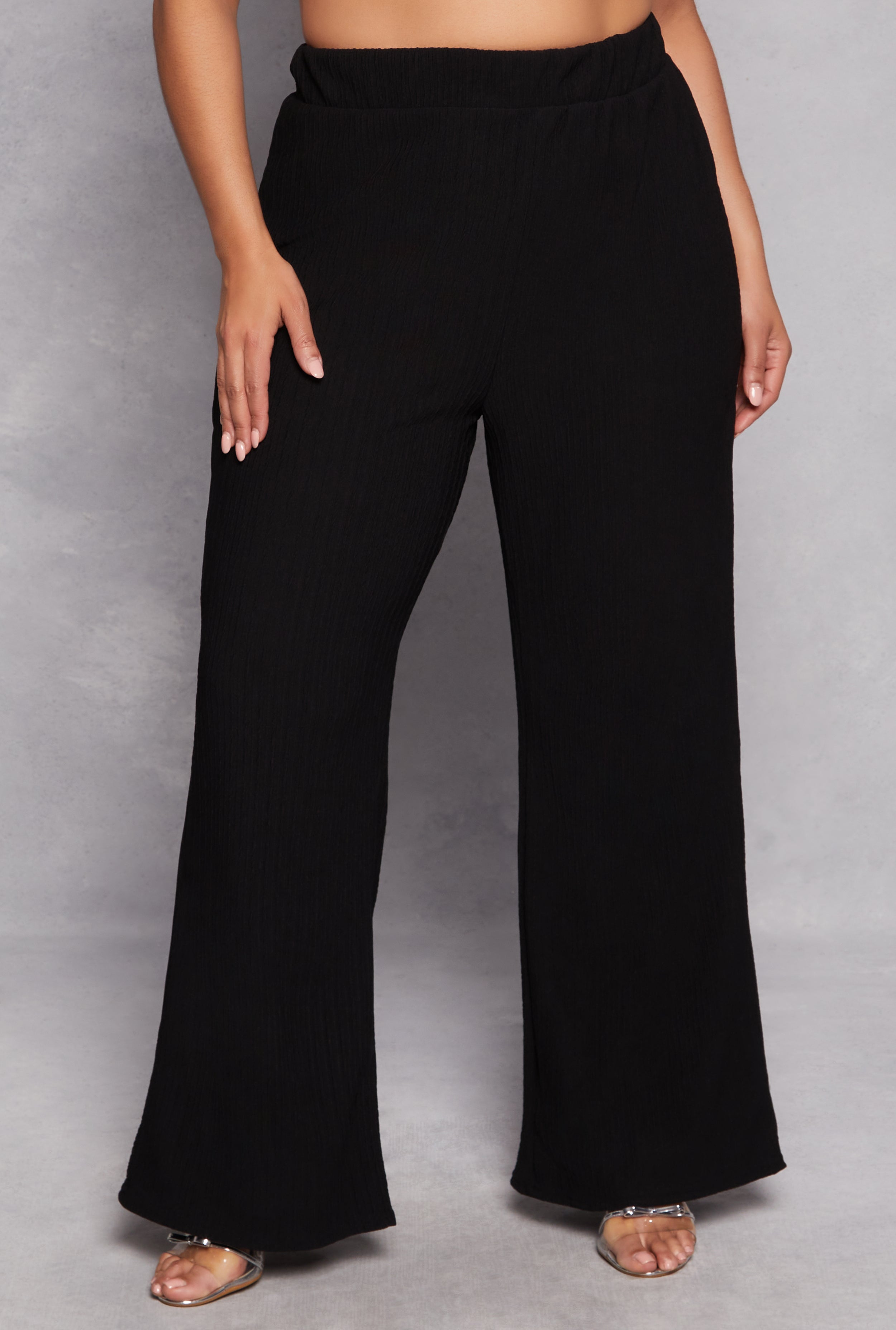 Rainbow Shops Plus Size Textured Knit Wide Leg Dress Pants - view 2