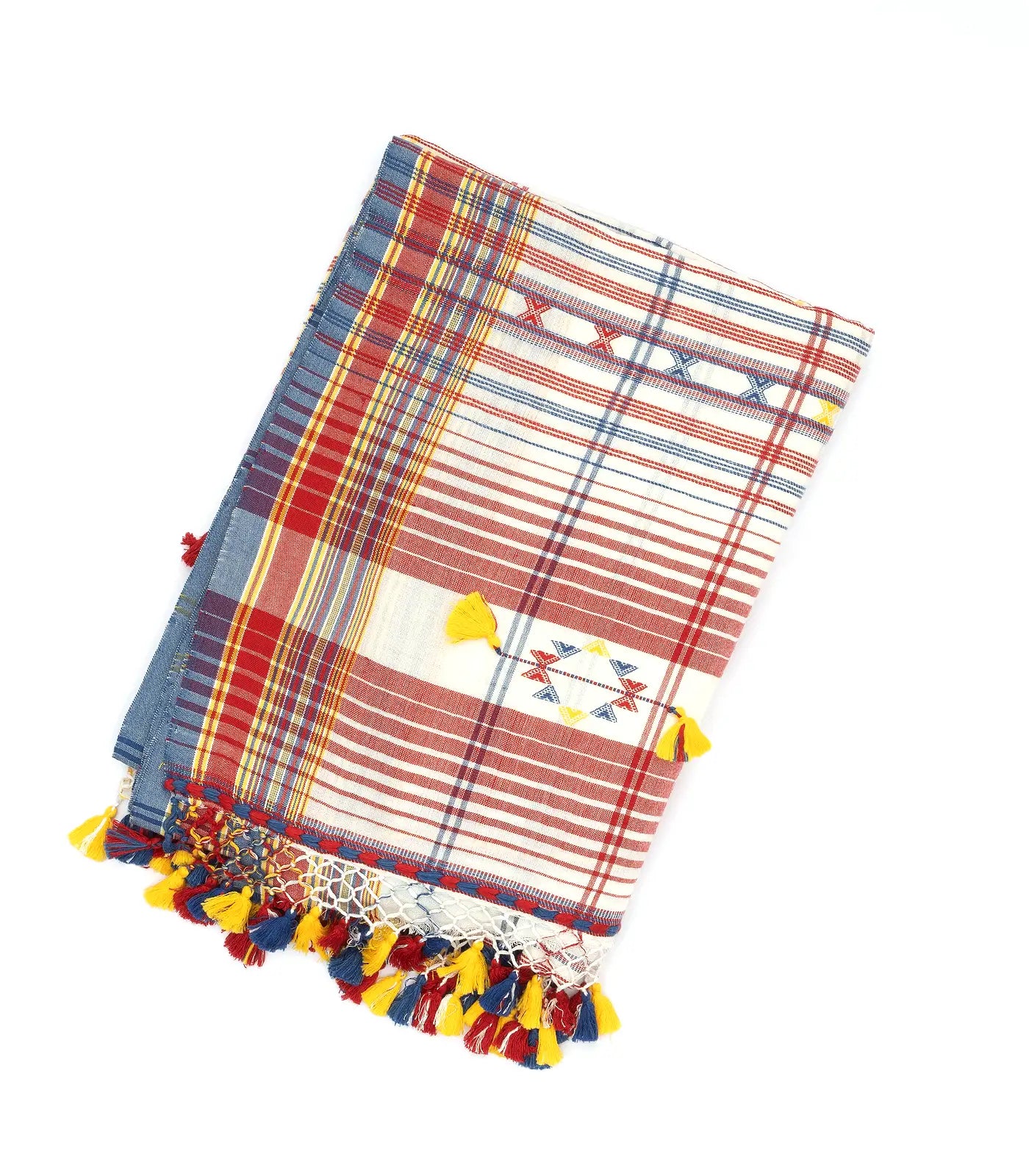 RmKV White Handloom Bhujodi Cotton Saree With Checks