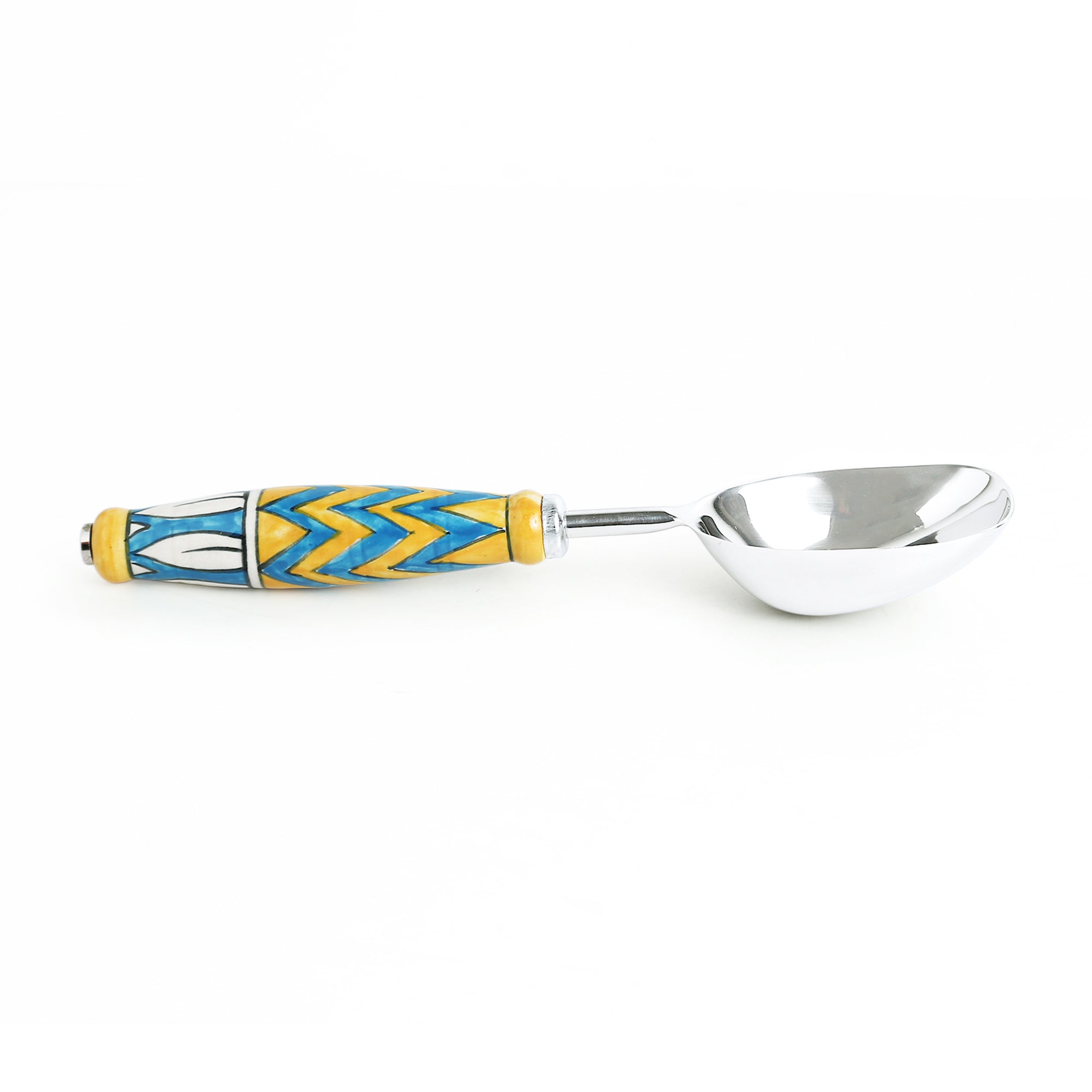EXCLUSIVELANE 'The Mughal Paich Daar' Handpainted Serving Spoon Set In Stainless Steel & Ceramic (Set of 2) - view 3