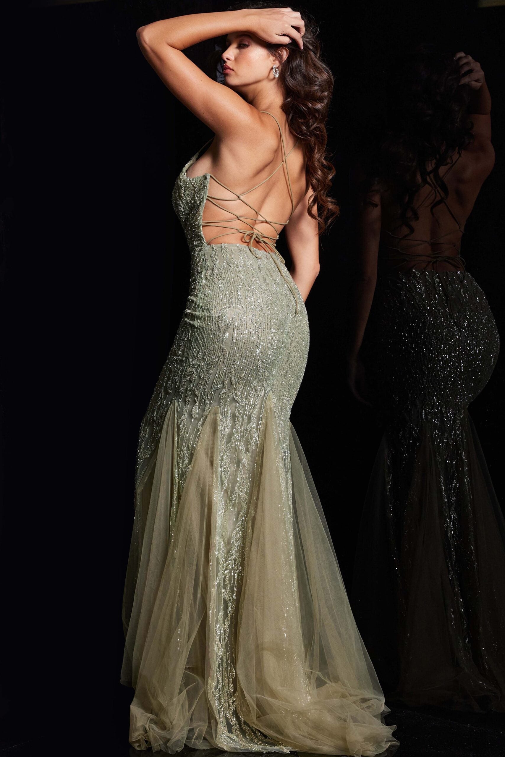 Sequin Tulle Fitted Sleeveless Gown by Jovani 39292 - view 2