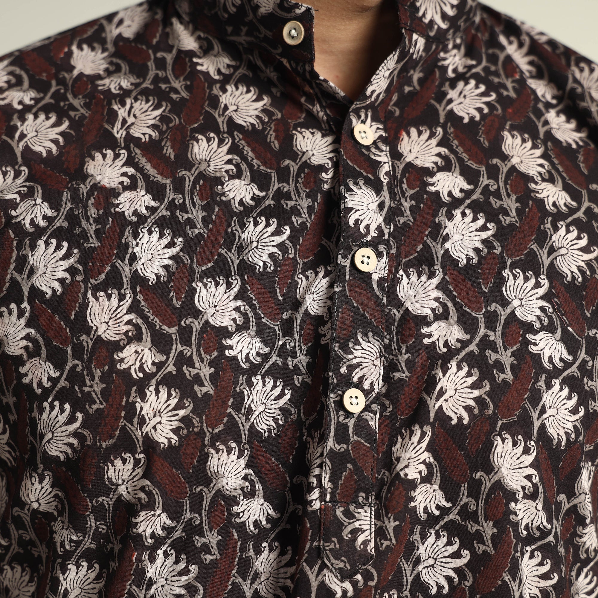 ITOKRI CASUALS Black with Lianas Jaal - Bagru Block Printed Cotton Men Short Kurta - view 5
