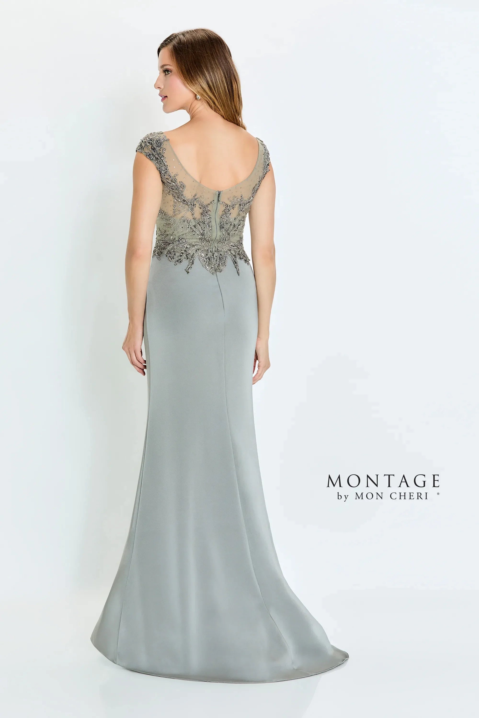 Montage M532 Long Pleated Formal Beaded Slit Evening Dress - view 2
