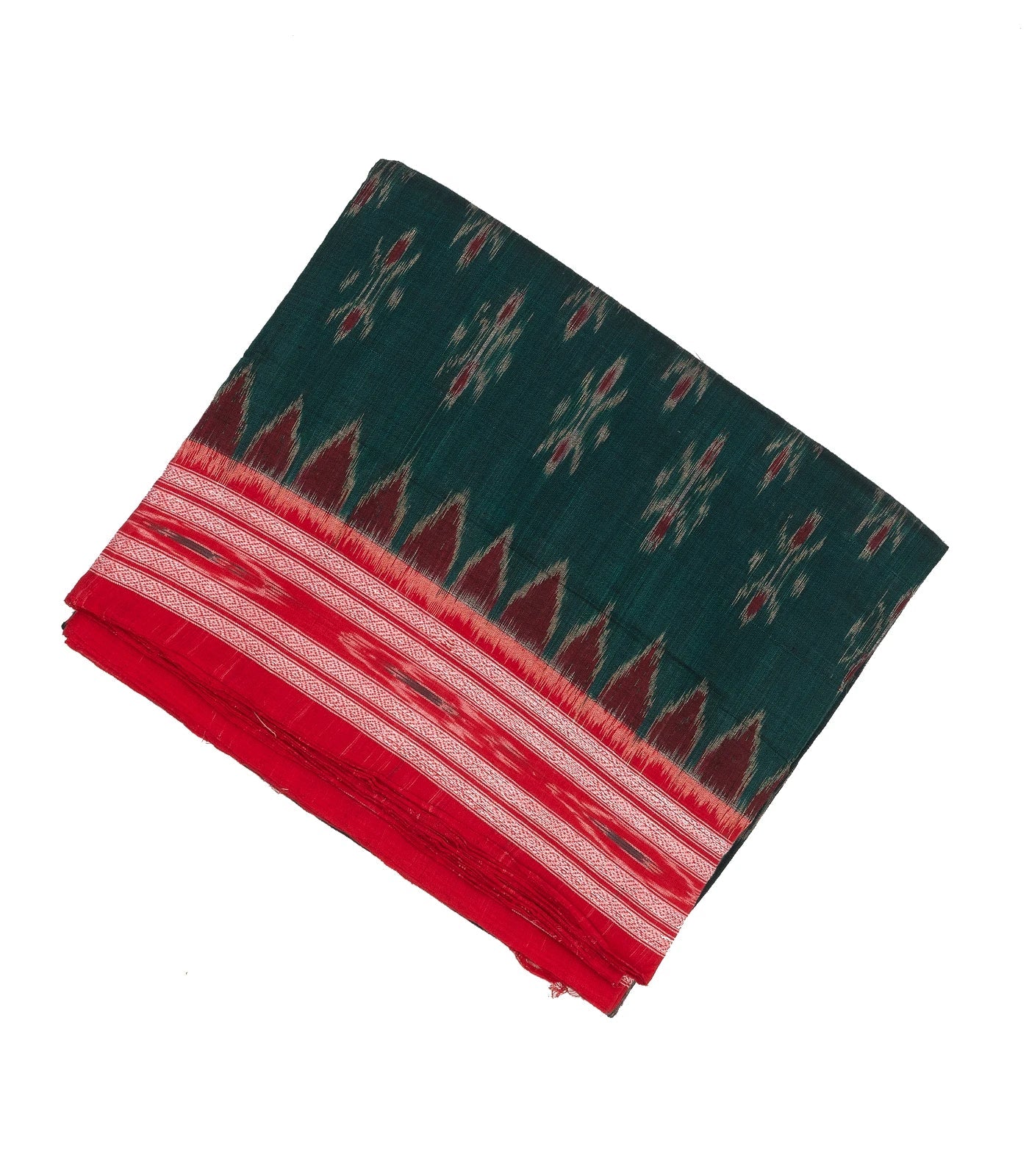 RmKV Sea Green Handwoven Orissa Cotton Saree With Tie & Dye Floral Motifs & Contrast Border