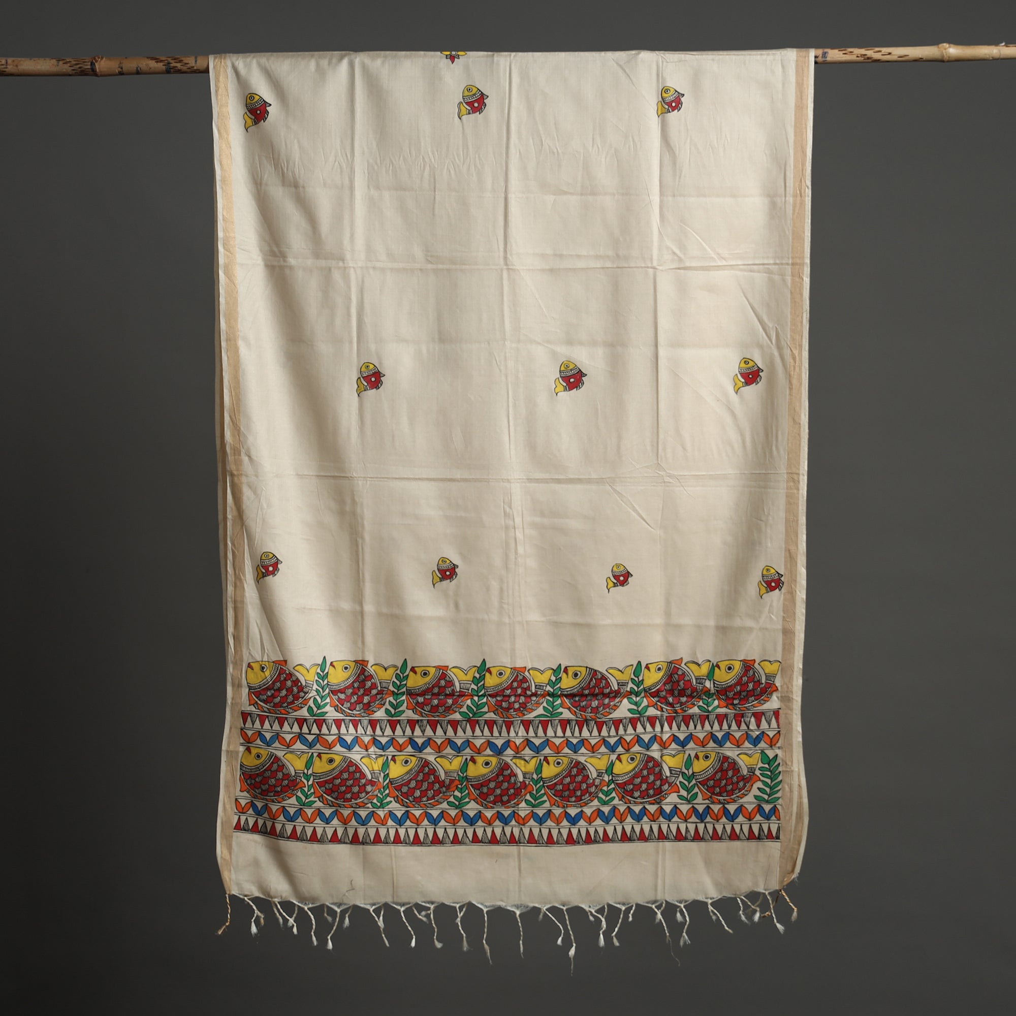 ITOKRI CRAFTS INITIATIVE Beige - Handpainted Tussar Cotton Handloom Madhubani Dupatta 06 - view 6