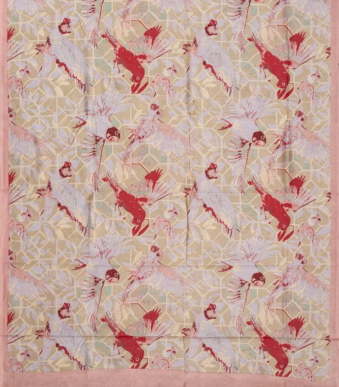 RmKV Dusty Pink Handloom Chanderi Cotton Saree With Printed Bird Motifs-Dusty Pink - view 2